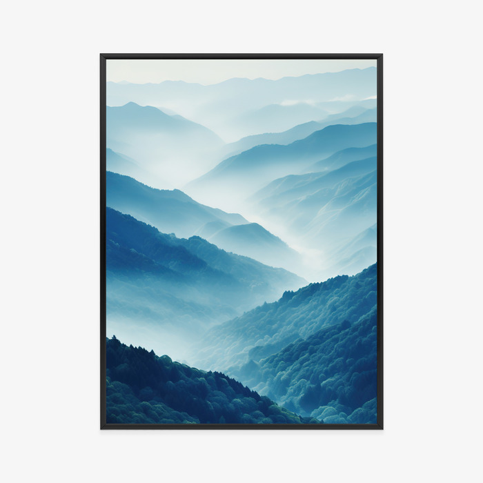 Poster Berglandschaft Mit Wald Im Nebel Rahmen Holz Mit Passepartout Farbe Natürlich – Bild 11