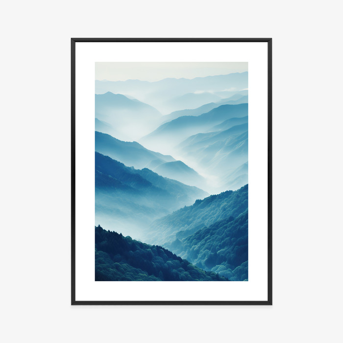 Poster Berglandschaft Mit Wald Im Nebel Rahmen Holz Mit Passepartout Farbe Natürlich – Bild 9