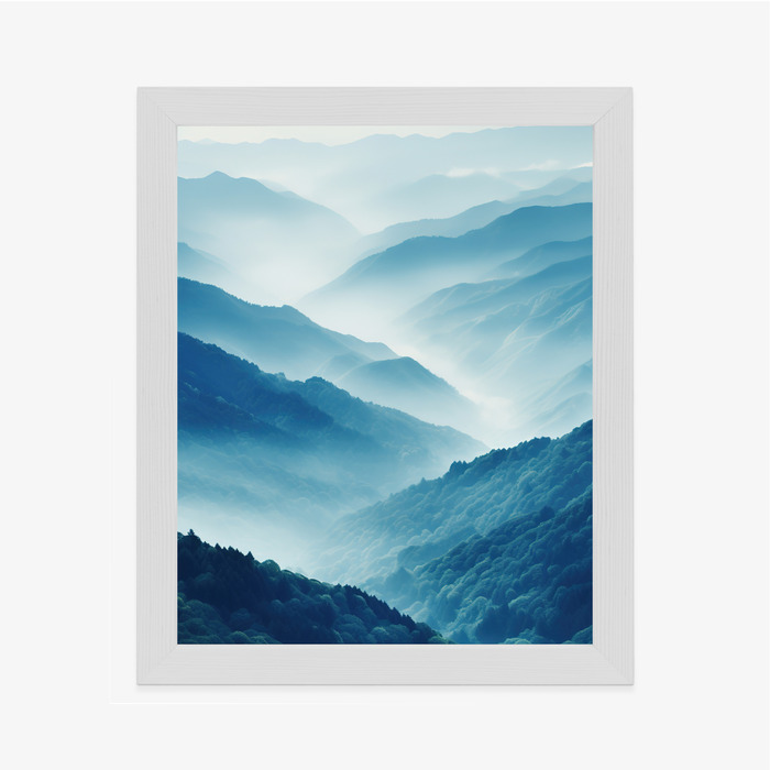 Poster Berglandschaft Mit Wald Im Nebel Rahmen Holz Mit Passepartout Farbe Natürlich – Bild 7