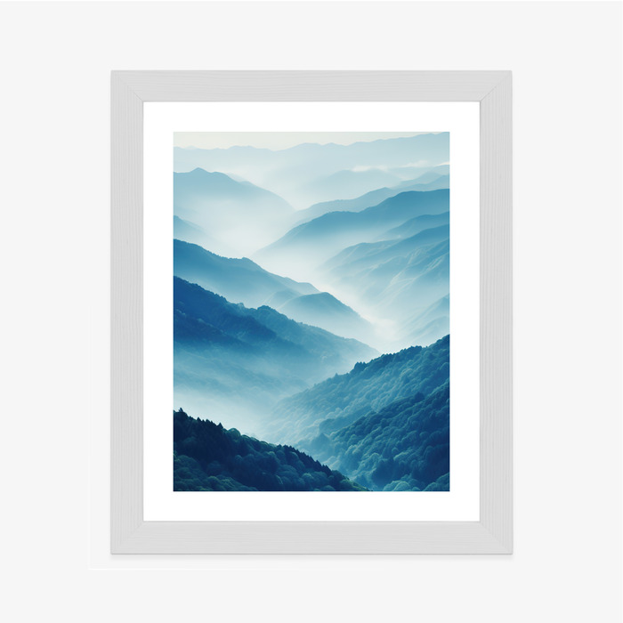 Poster Berglandschaft Mit Wald Im Nebel Rahmen Holz Mit Passepartout Farbe Natürlich – Bild 5