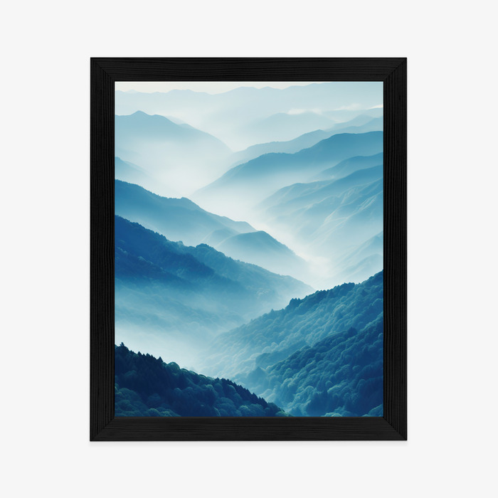 Poster Berglandschaft Mit Wald Im Nebel Rahmen Holz Mit Passepartout Farbe Natürlich – Bild 6