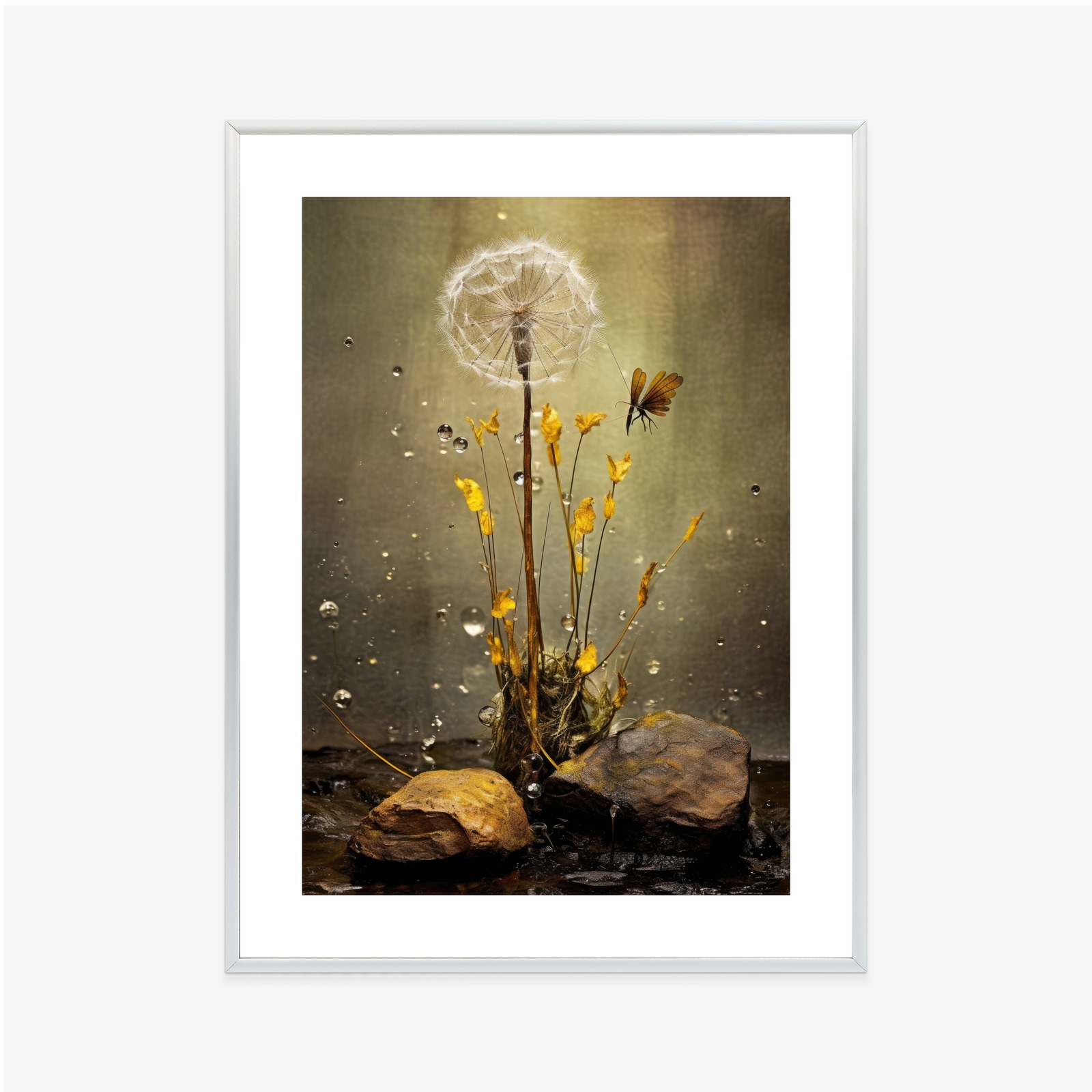 Poster Löwenzahn Und Tautropfen Rahmen Hölzern Farbe Schwarz – Bild 3