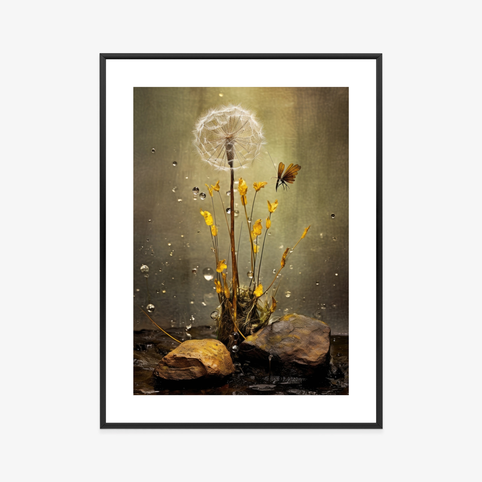 Poster Löwenzahn Und Tautropfen Rahmen Hölzern Farbe Schwarz – Bild 4