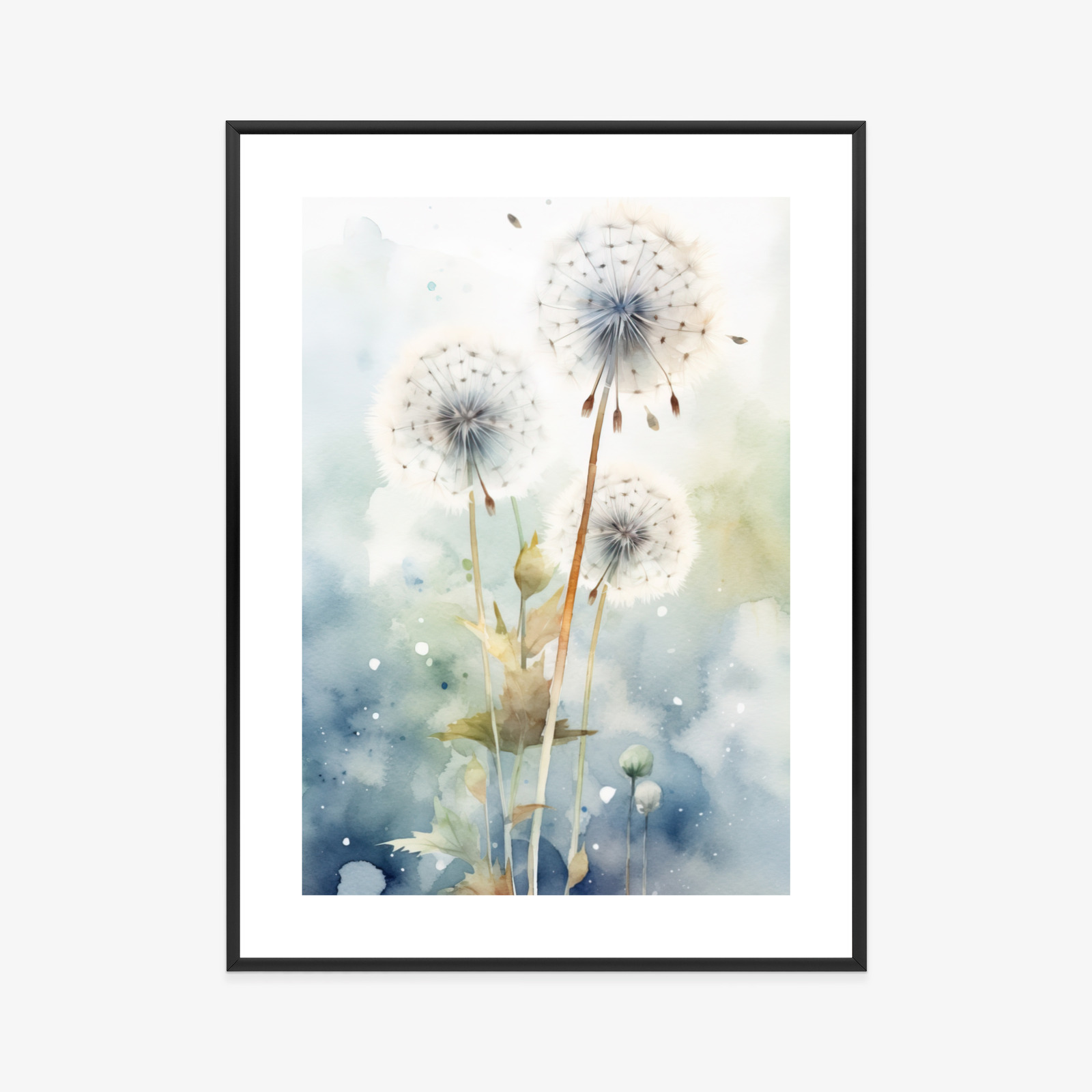 Poster Drei Löwenzahn Auf Einem Aquarellhintergrund Rahmen Holz Mit Passepartout Farbe Natürlich – Bild 8