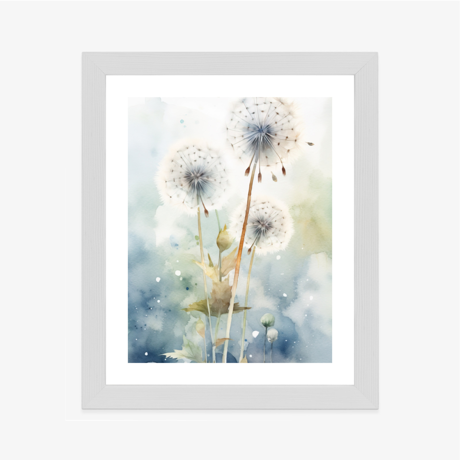 Poster Drei Löwenzahn Auf Einem Aquarellhintergrund Rahmen Holz Mit Passepartout Farbe Natürlich – Bild 4