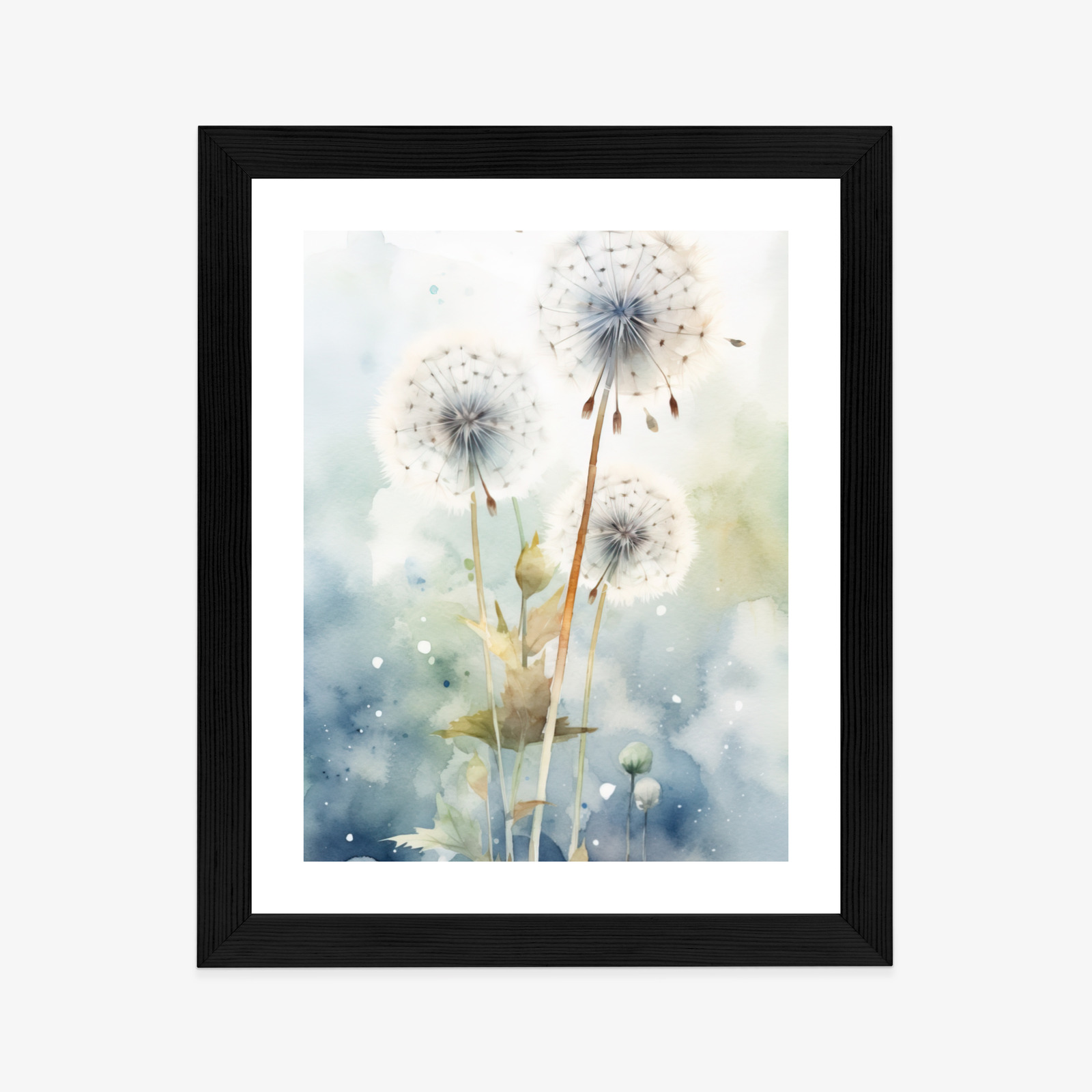 Poster Drei Löwenzahn Auf Einem Aquarellhintergrund Rahmen Holz Mit Passepartout Farbe Natürlich – Bild 3