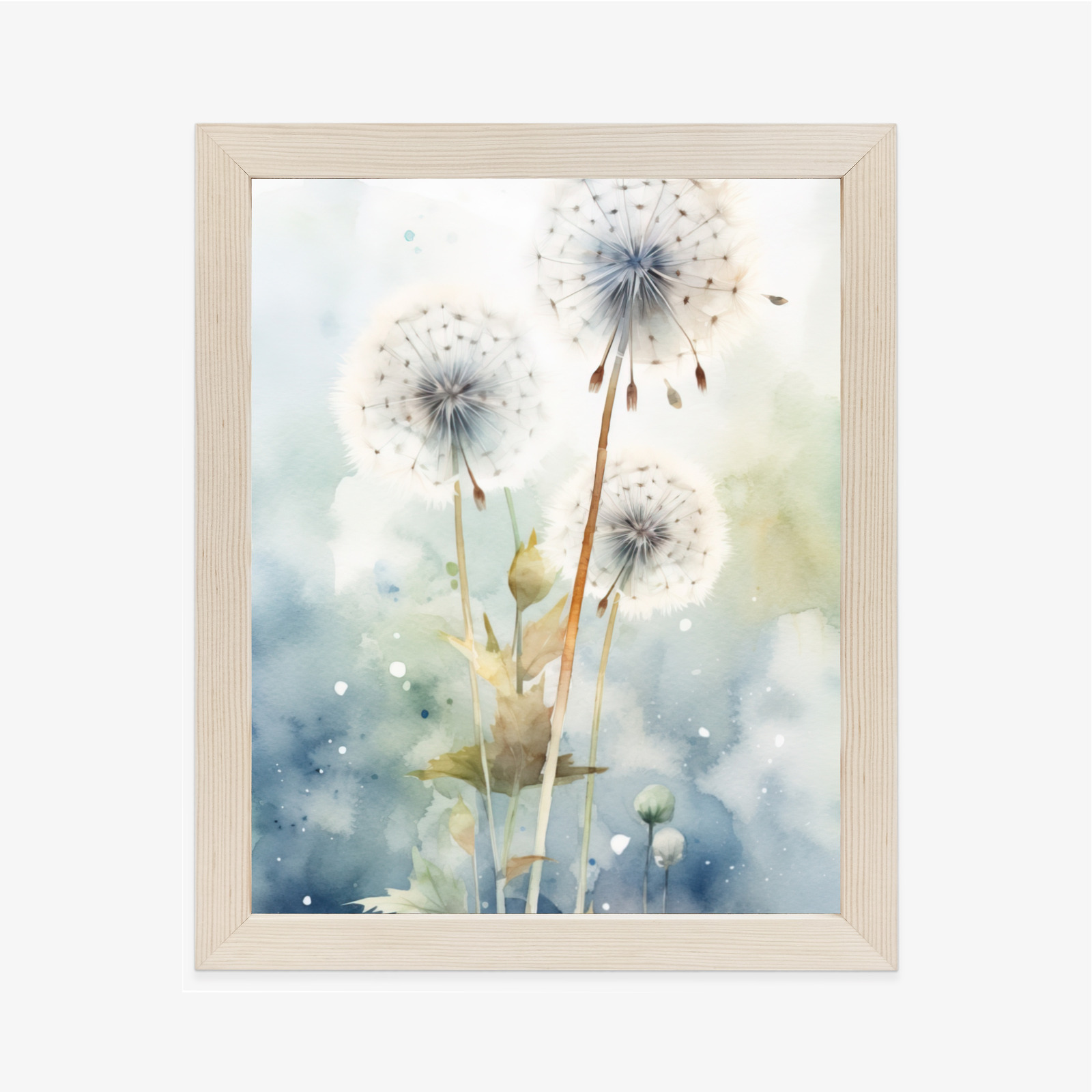 Poster Drei Löwenzahn Auf Einem Aquarellhintergrund Rahmen Holz Mit Passepartout Farbe Natürlich – Bild 12