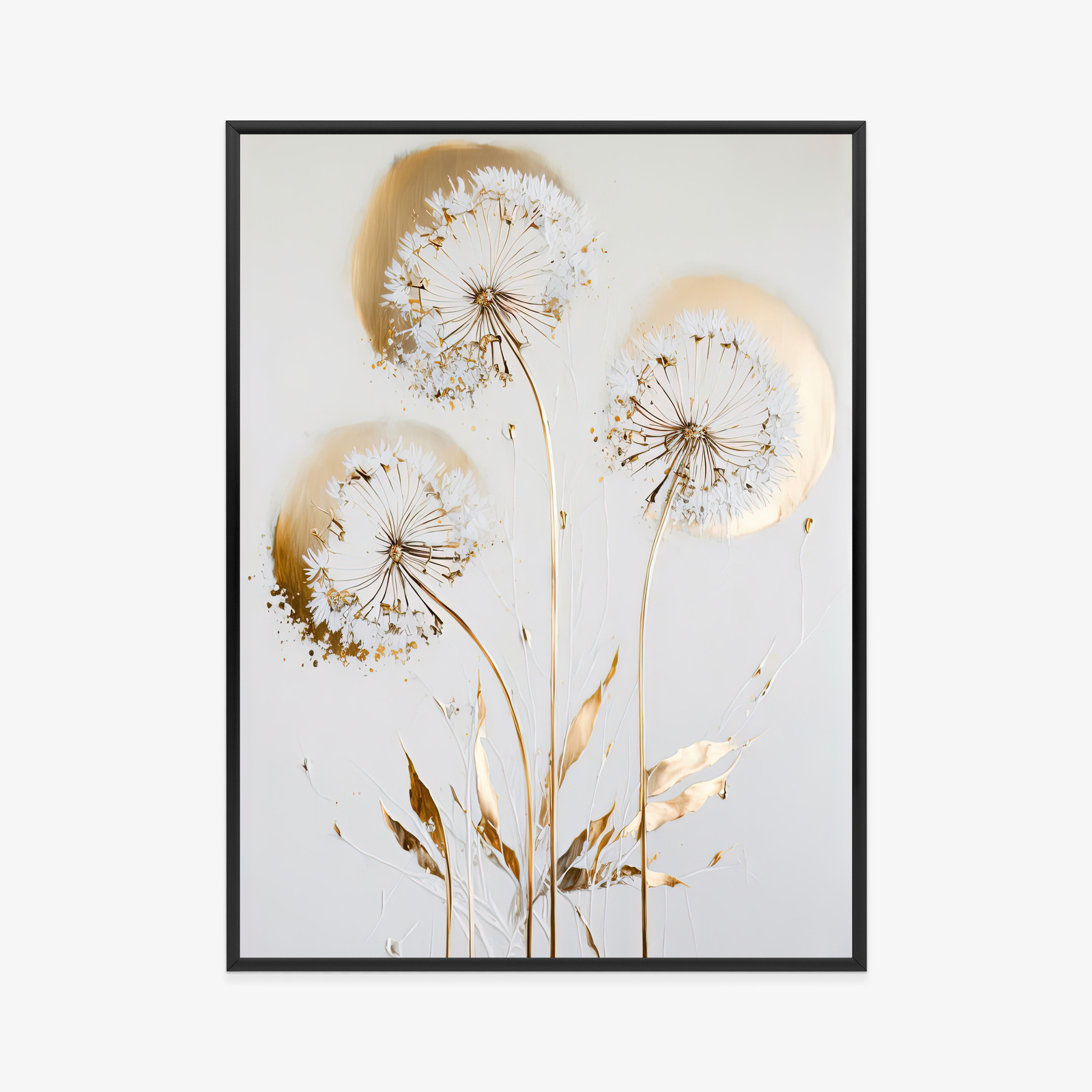 Poster Goldene Löwenzahn Auf Hellem Hintergrund Rahmen Aluminium Farbe Schwarz