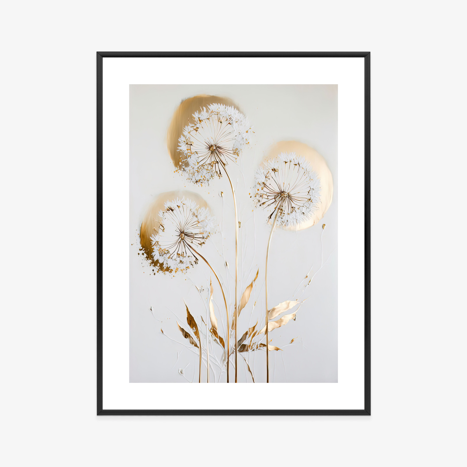 Poster Goldene Löwenzahn Auf Hellem Hintergrund Rahmen Aluminium Farbe Schwarz – Bild 3