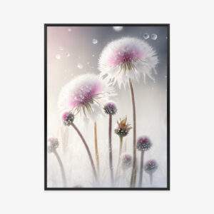 Poster Löwenzahn In Schneeflocken Rahmen Aluminium Farbe Schwarz