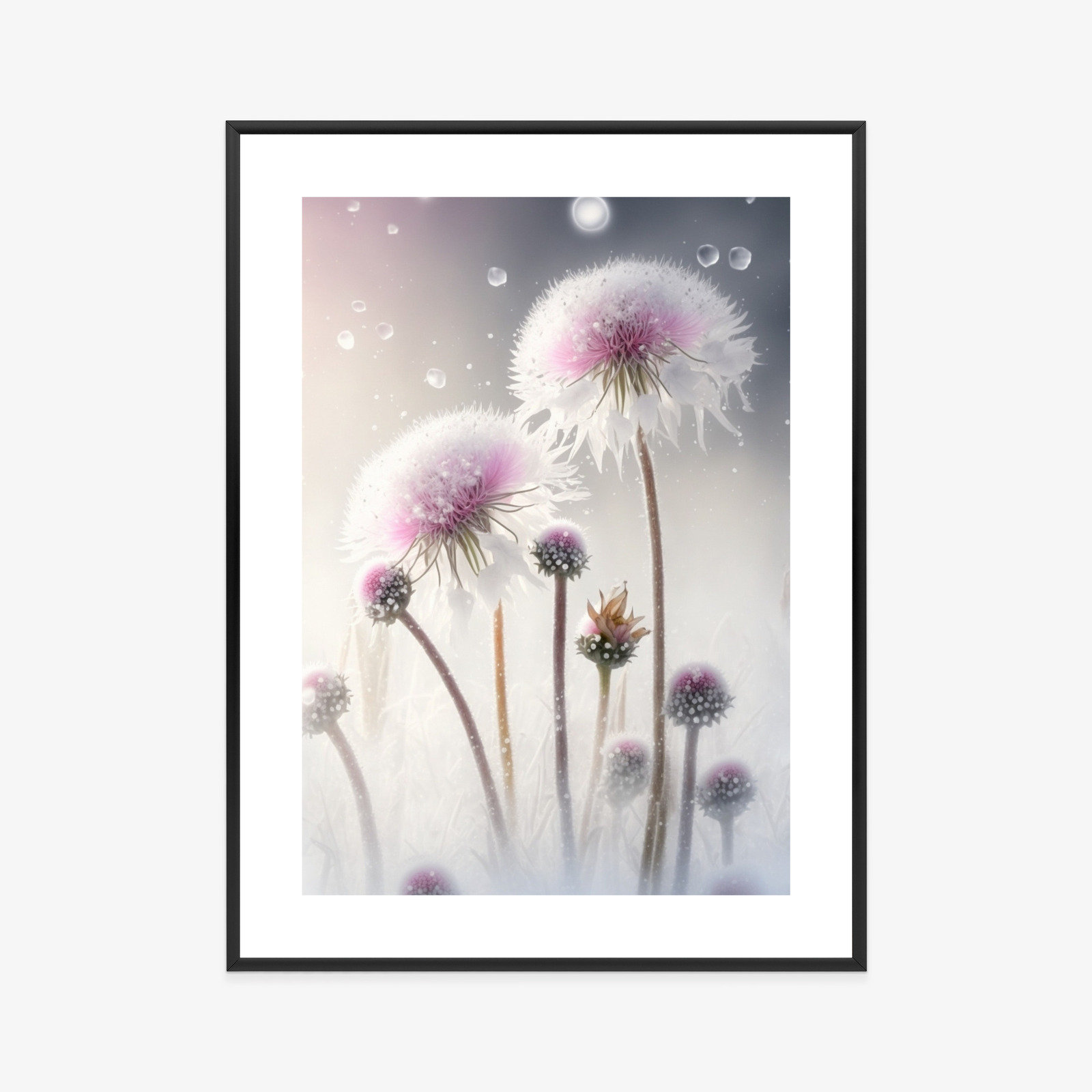 Poster Löwenzahn In Schneeflocken Rahmen Aluminium Farbe Schwarz – Bild 5