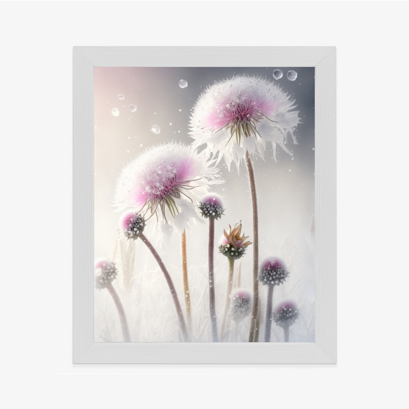 Poster Löwenzahn In Schneeflocken Rahmen Aluminium Farbe Schwarz – Bild 7