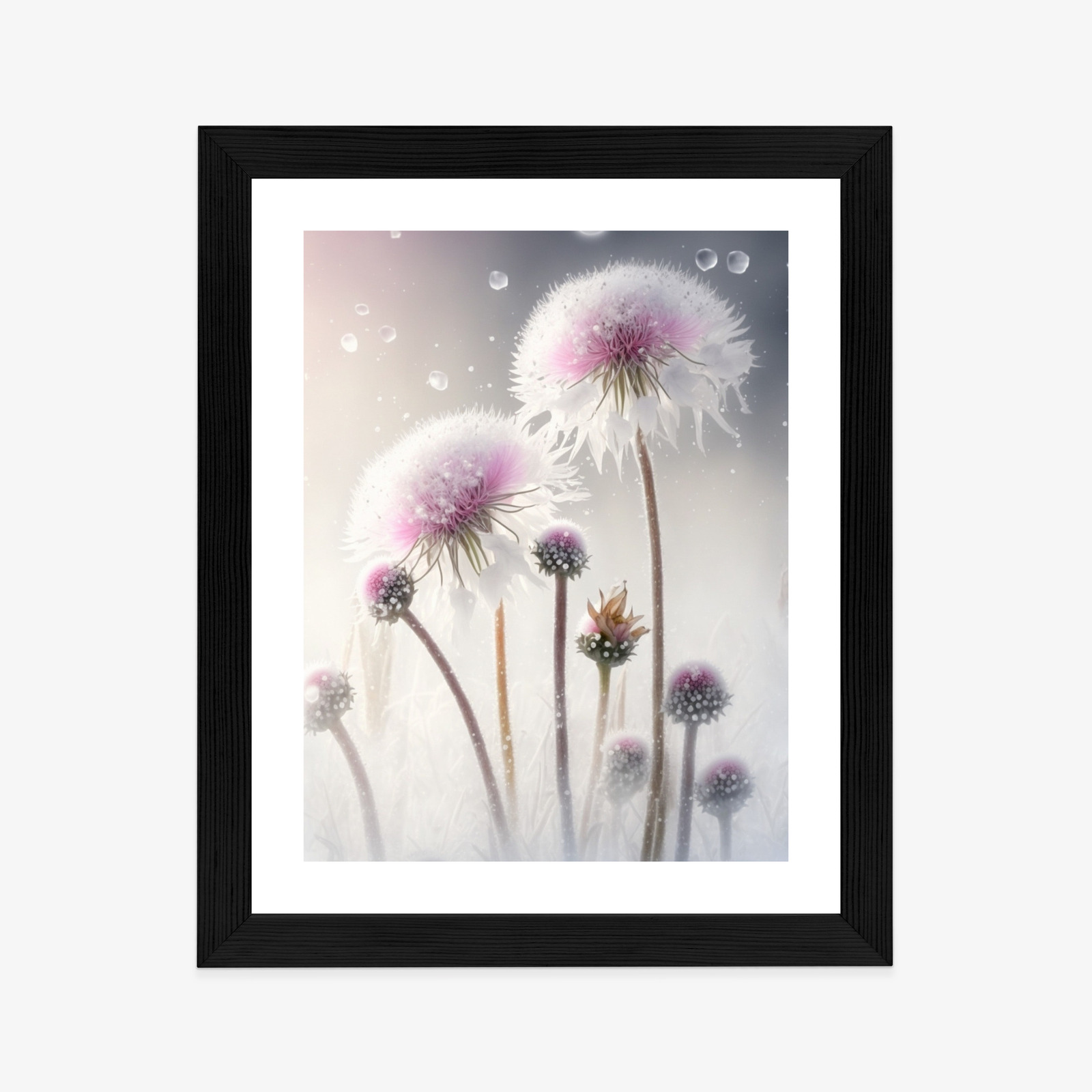 Poster Löwenzahn In Schneeflocken Rahmen Aluminium Farbe Schwarz – Bild 10