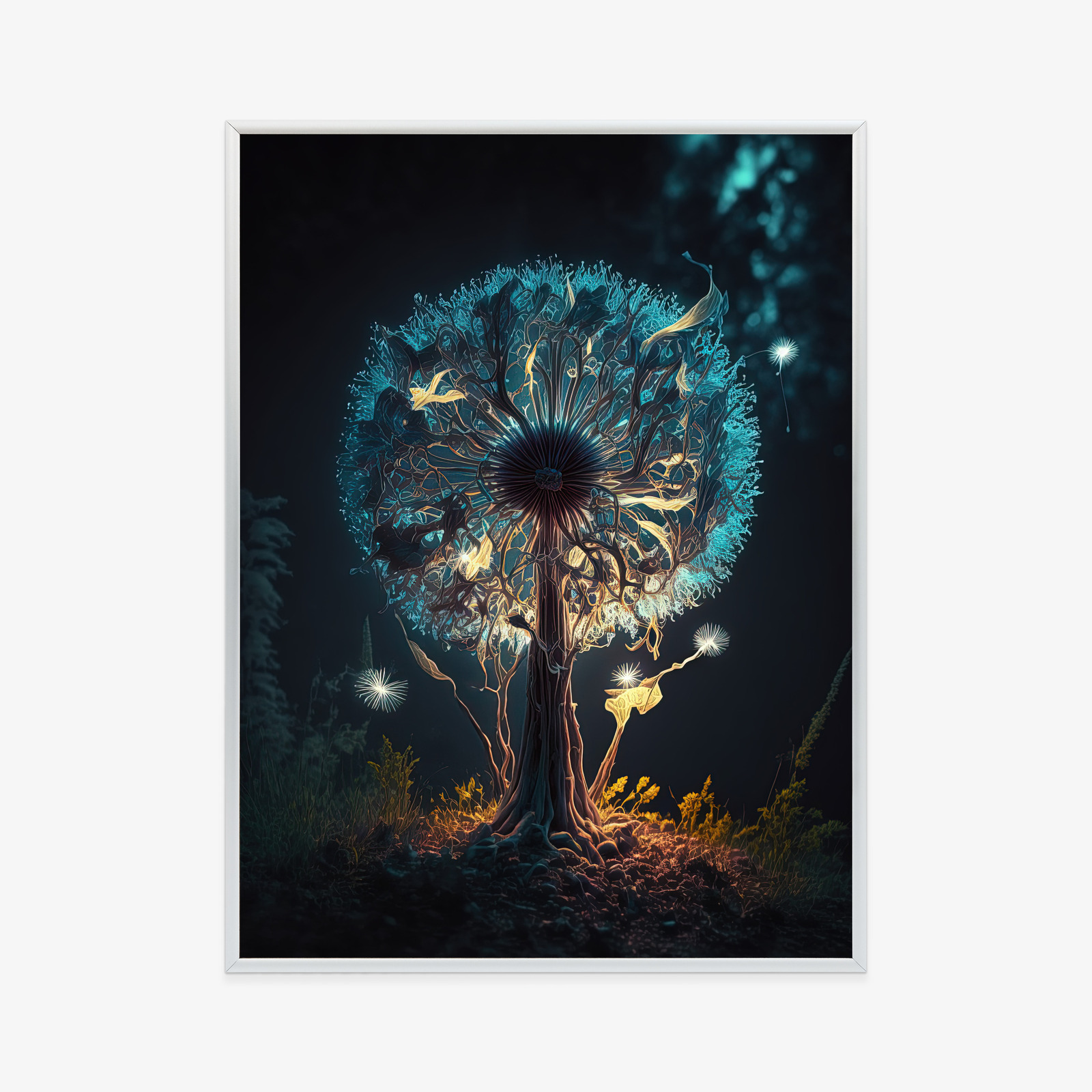 Poster Abstrakter Löwenzahn Im Wald Rahmen Aluminium Farbe Schwarz – Bild 2