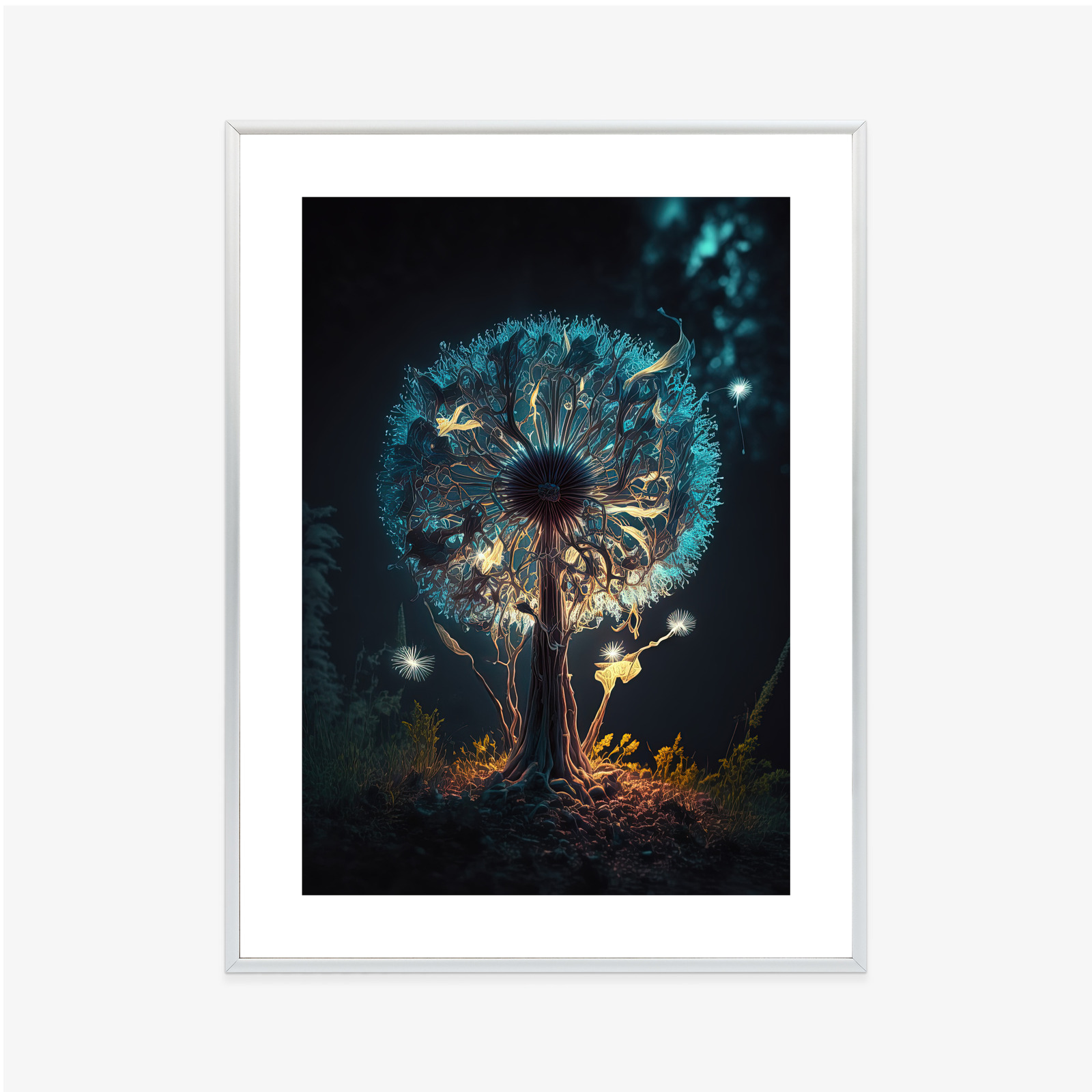 Poster Abstrakter Löwenzahn Im Wald Rahmen Aluminium Farbe Schwarz – Bild 6