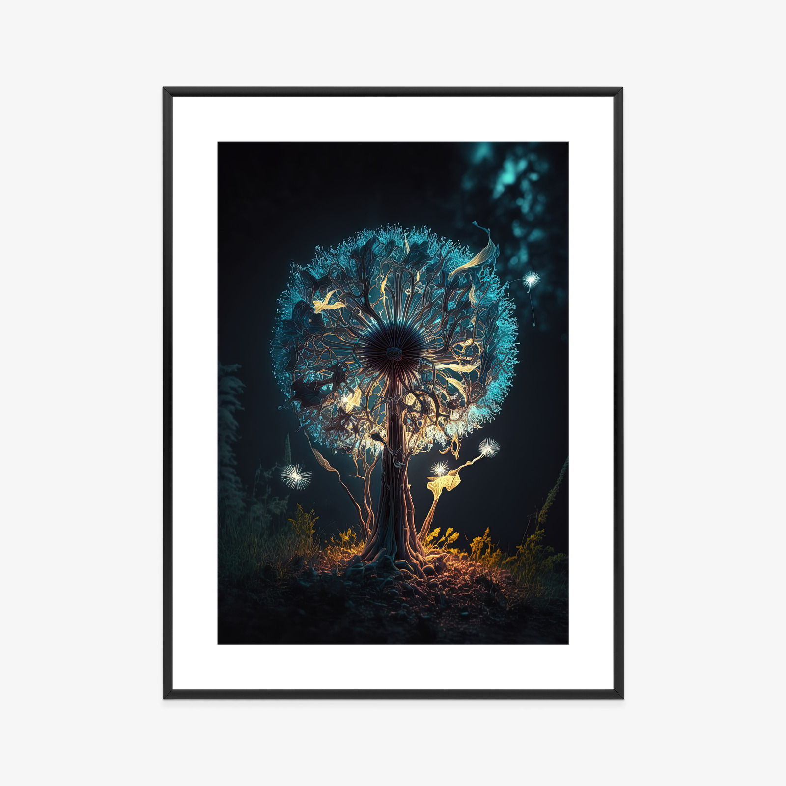 Poster Abstrakter Löwenzahn Im Wald Rahmen Aluminium Farbe Schwarz – Bild 5