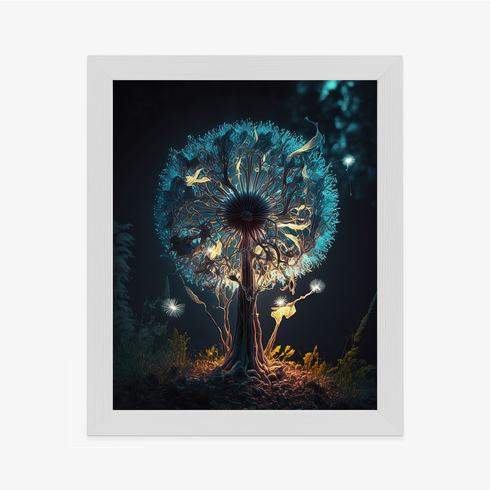 Poster Abstrakter Löwenzahn Im Wald Rahmen Aluminium Farbe Schwarz – Bild 7