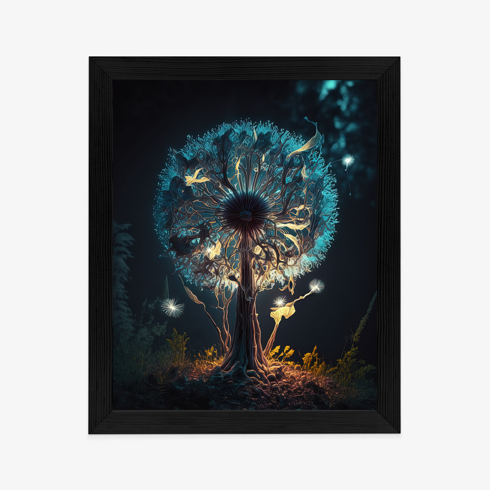 Poster Abstrakter Löwenzahn Im Wald Rahmen Aluminium Farbe Schwarz – Bild 8