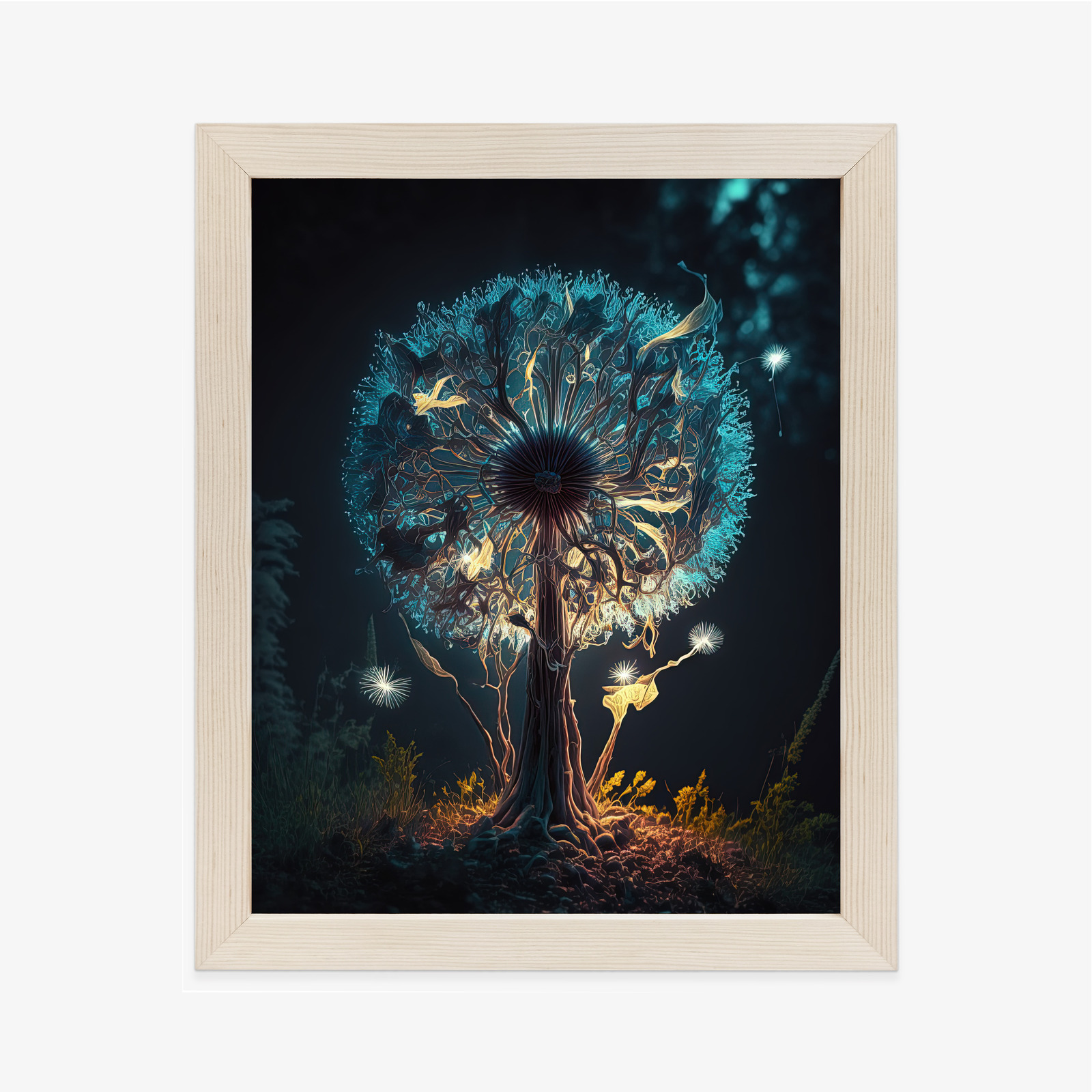 Poster Abstrakter Löwenzahn Im Wald Rahmen Aluminium Farbe Schwarz – Bild 11