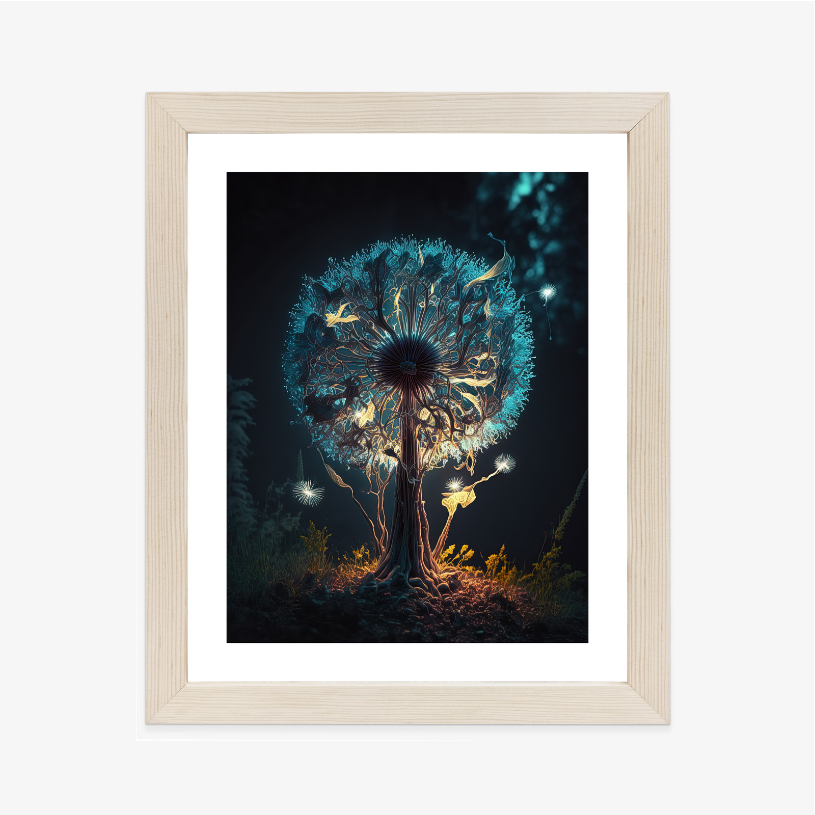 Poster Abstrakter Löwenzahn Im Wald Rahmen Aluminium Farbe Schwarz – Bild 12