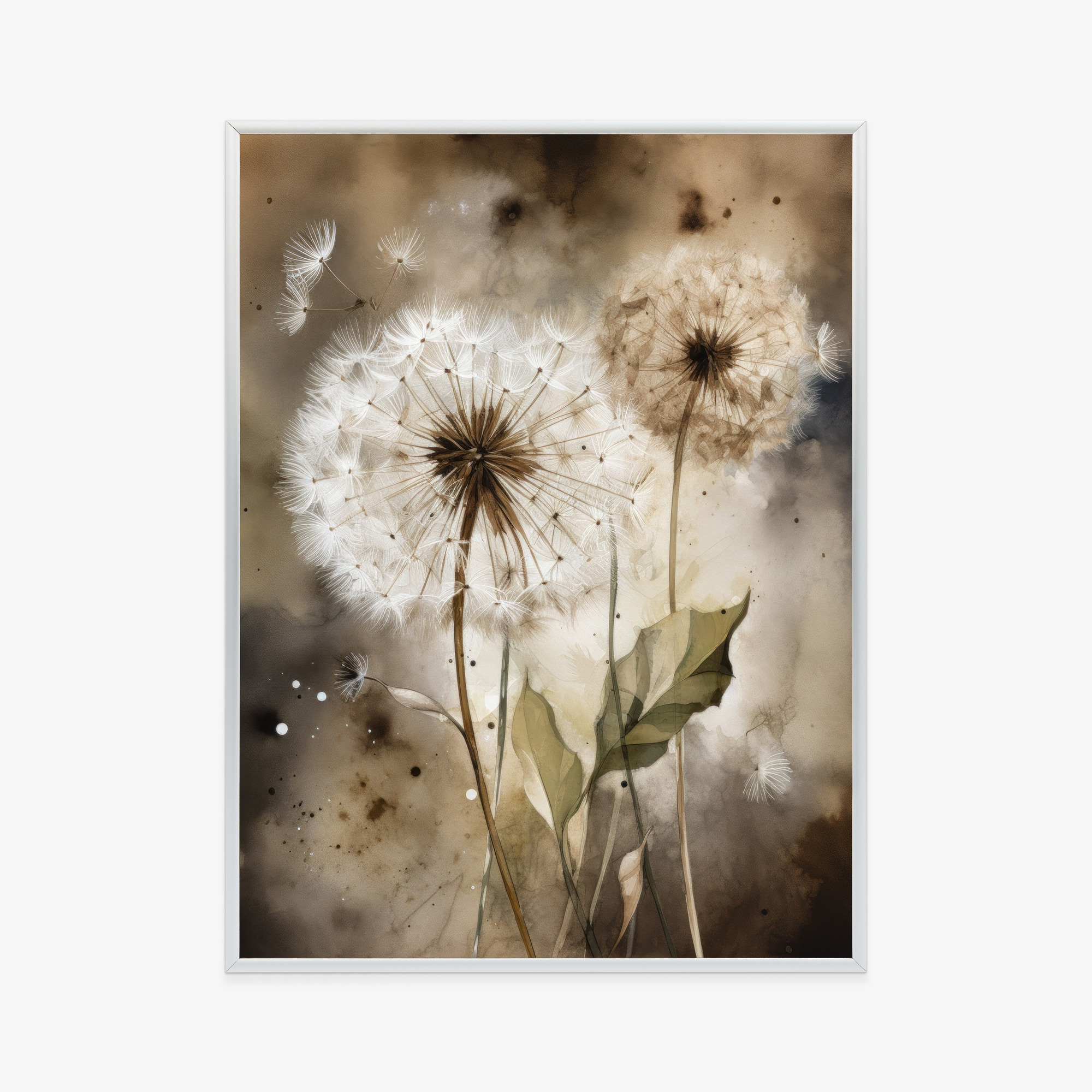 Poster Löwenzahn Auf Verschwommenem Aquarell Rahmen Aluminium Farbe Schwarz – Bild 2