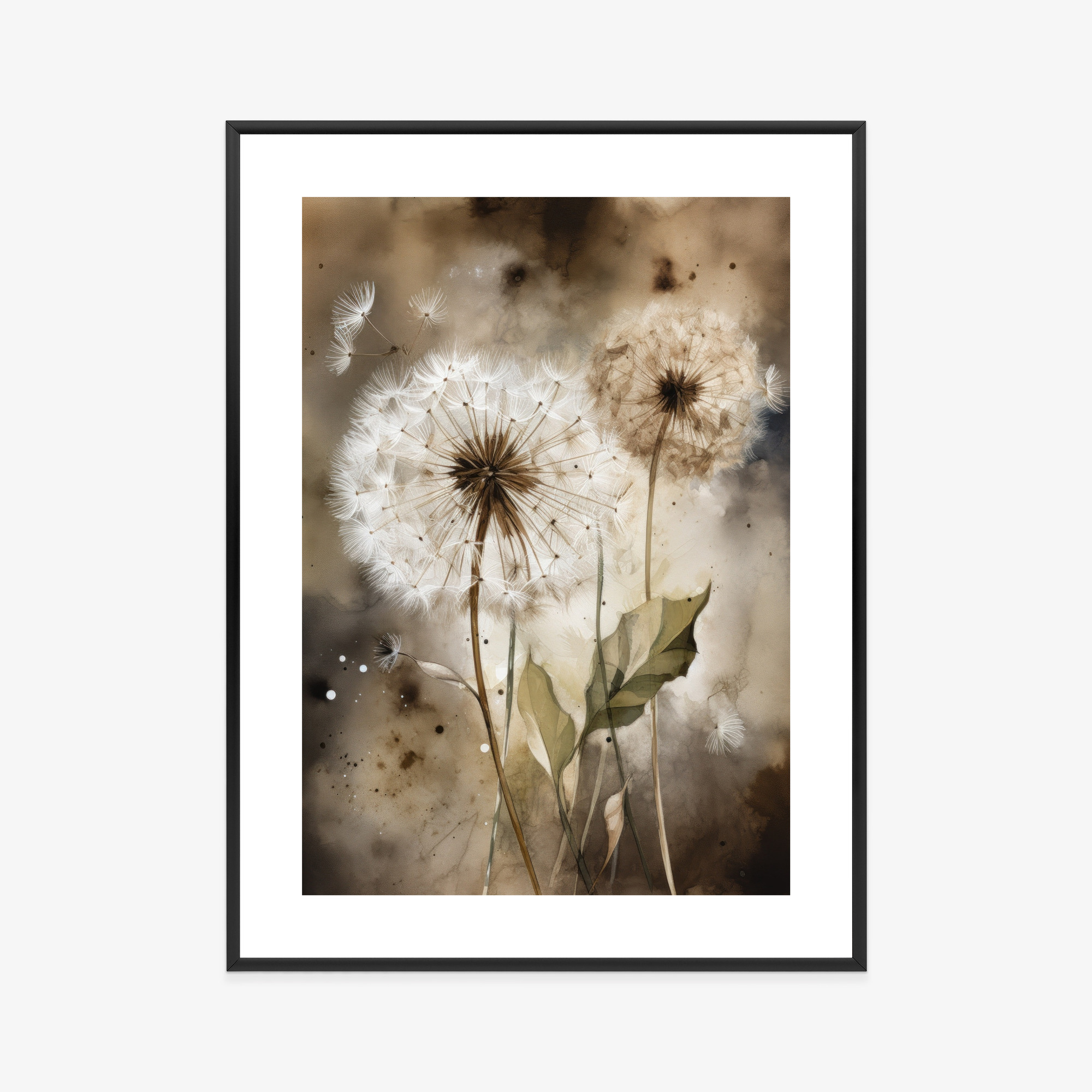 Poster Löwenzahn Auf Verschwommenem Aquarell Rahmen Aluminium Farbe Schwarz – Bild 5