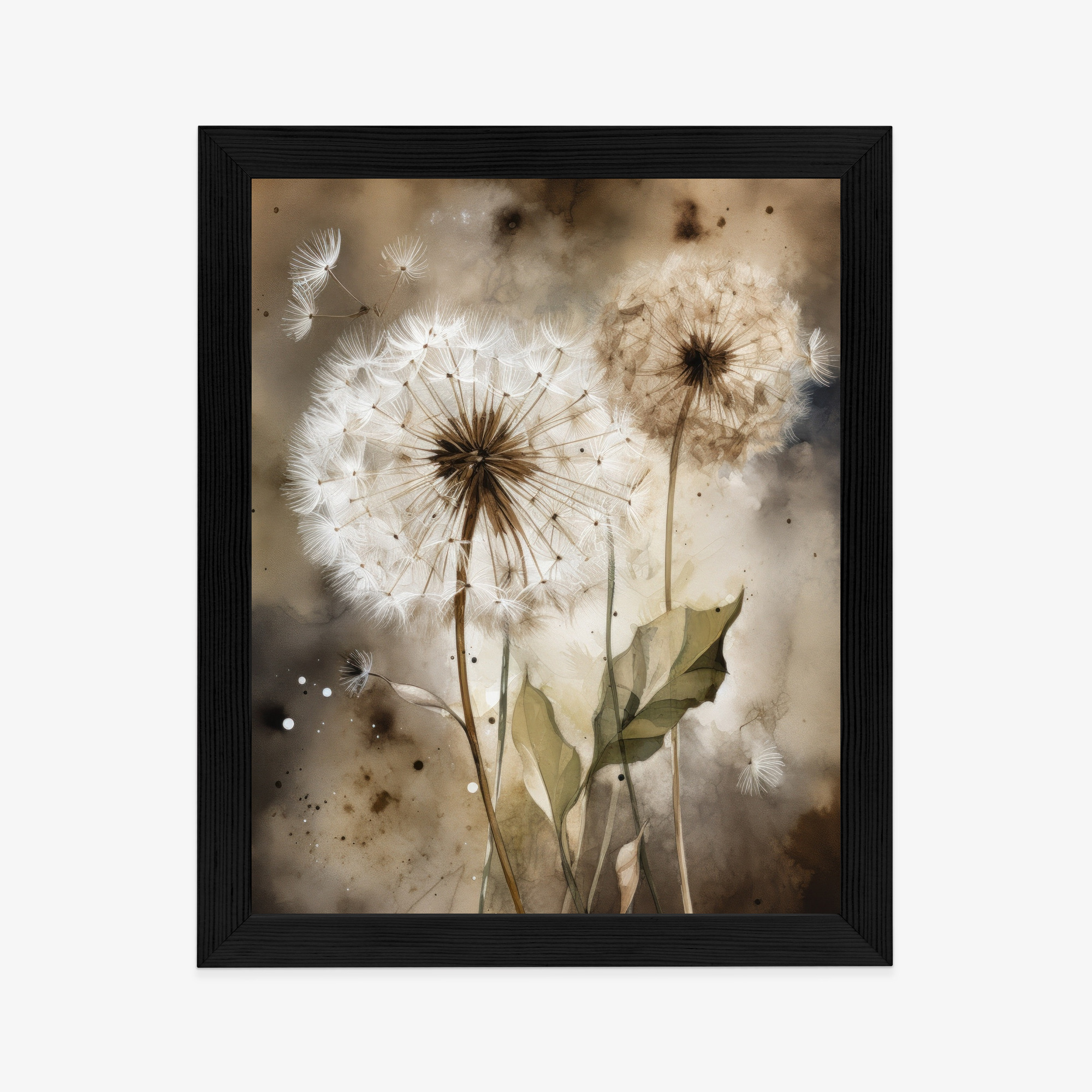 Poster Löwenzahn Auf Verschwommenem Aquarell Rahmen Aluminium Farbe Schwarz – Bild 8