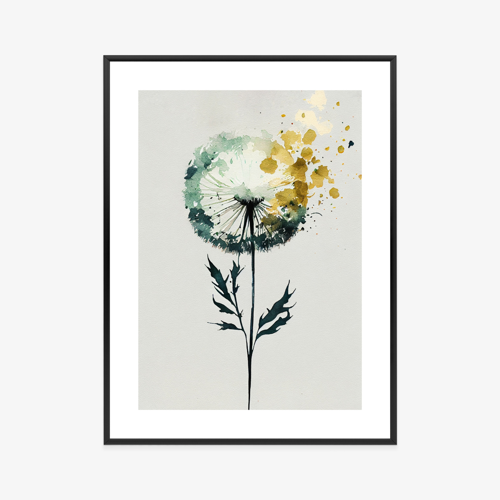 Poster Abstrakter Aquarell-Löwenzahn Mit Gold Rahmen Aluminium Farbe Schwarz – Bild 5