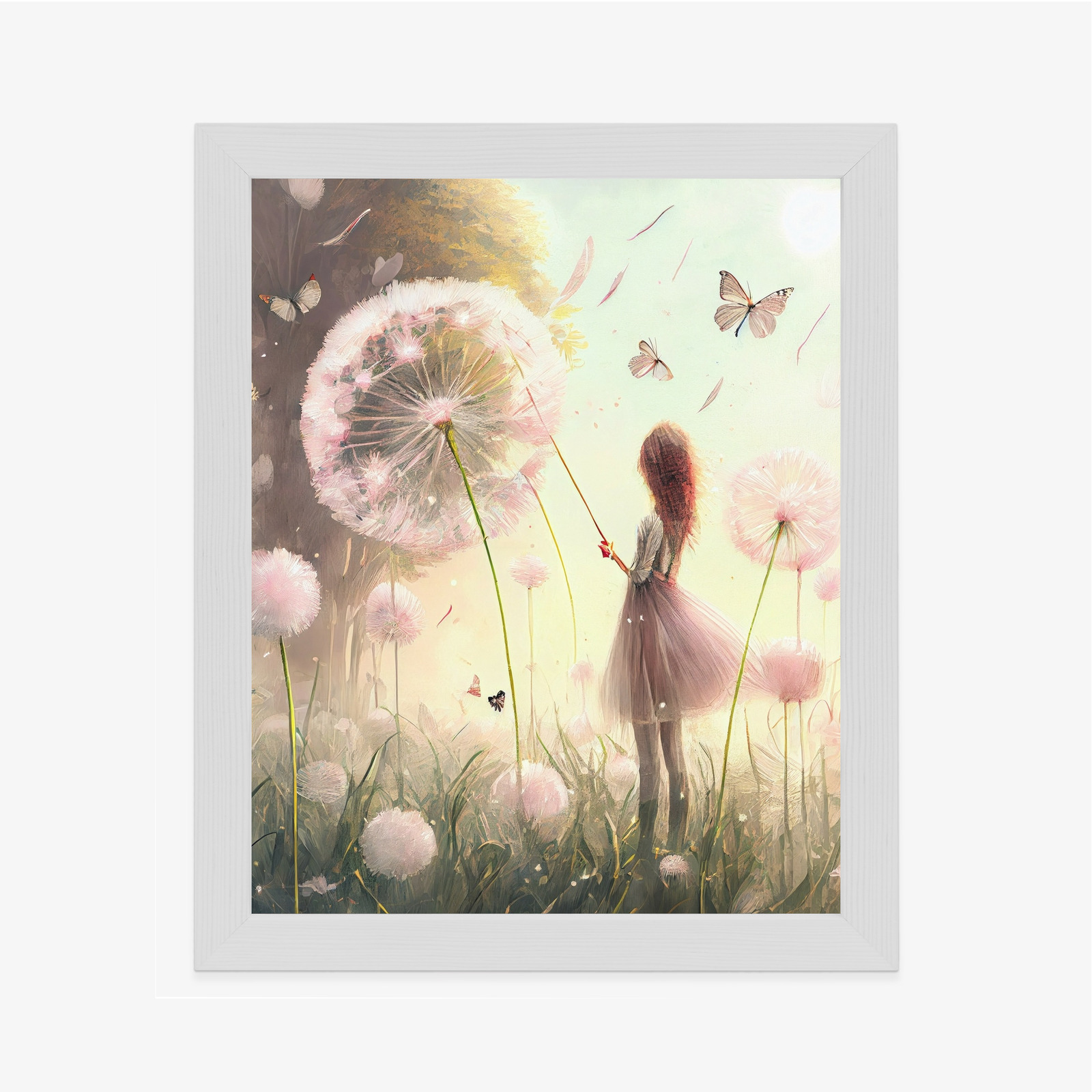 Poster Ein Mädchen Auf Einer Wiese Zwischen Rosa Löwenzahn Rahmen Aluminium Farbe Schwarz – Bild 7