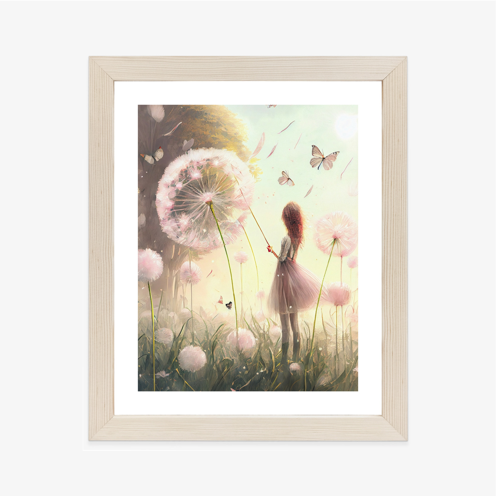 Poster Ein Mädchen Auf Einer Wiese Zwischen Rosa Löwenzahn Rahmen Aluminium Farbe Schwarz – Bild 12