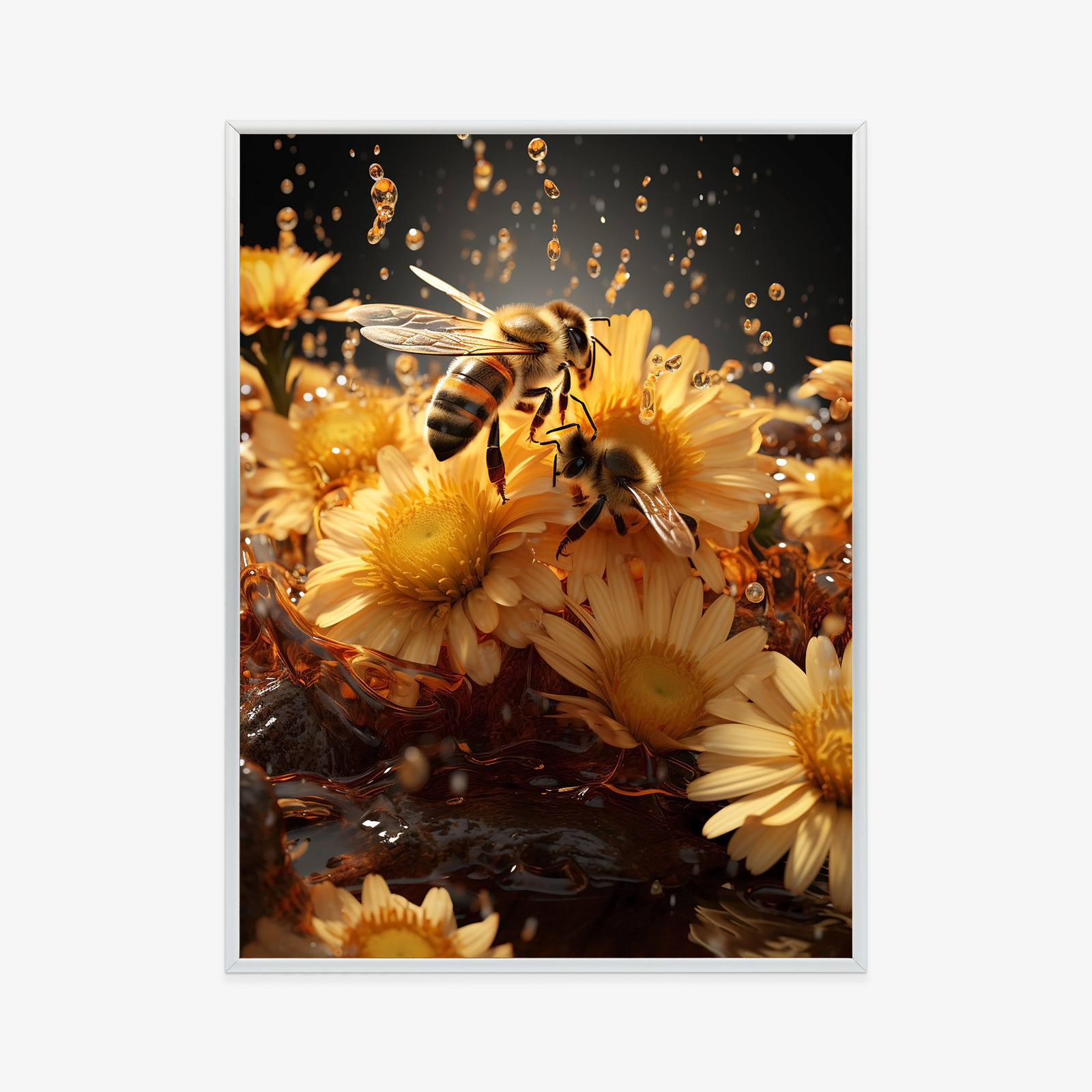 Poster Eine Biene Sitzt Auf Gelben Blumen Rahmen Aluminium Farbe Schwarz – Bild 2