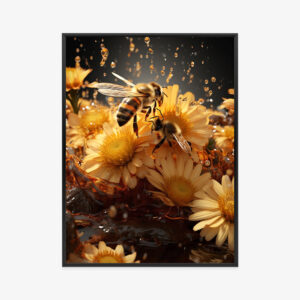Poster Eine Biene Sitzt Auf Gelben Blumen Rahmen Aluminium Farbe Schwarz