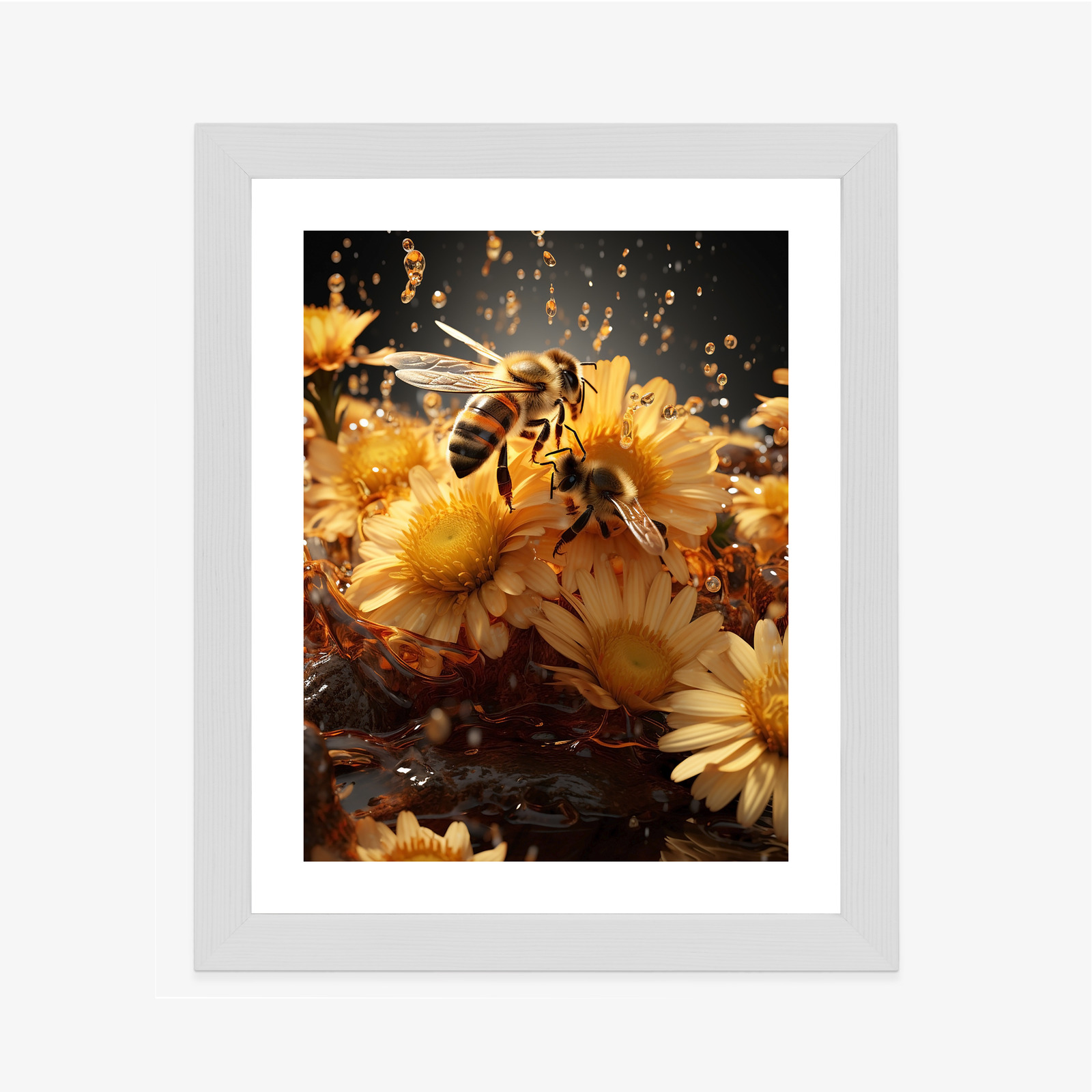 Poster Eine Biene Sitzt Auf Gelben Blumen Rahmen Aluminium Farbe Schwarz – Bild 9