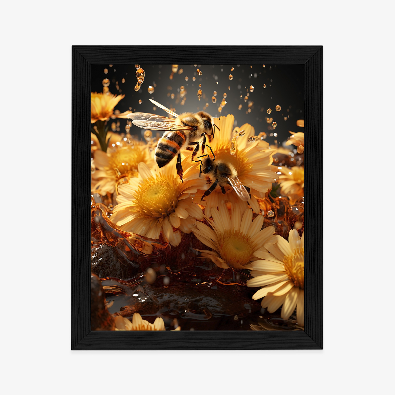 Poster Eine Biene Sitzt Auf Gelben Blumen Rahmen Aluminium Farbe Schwarz – Bild 8