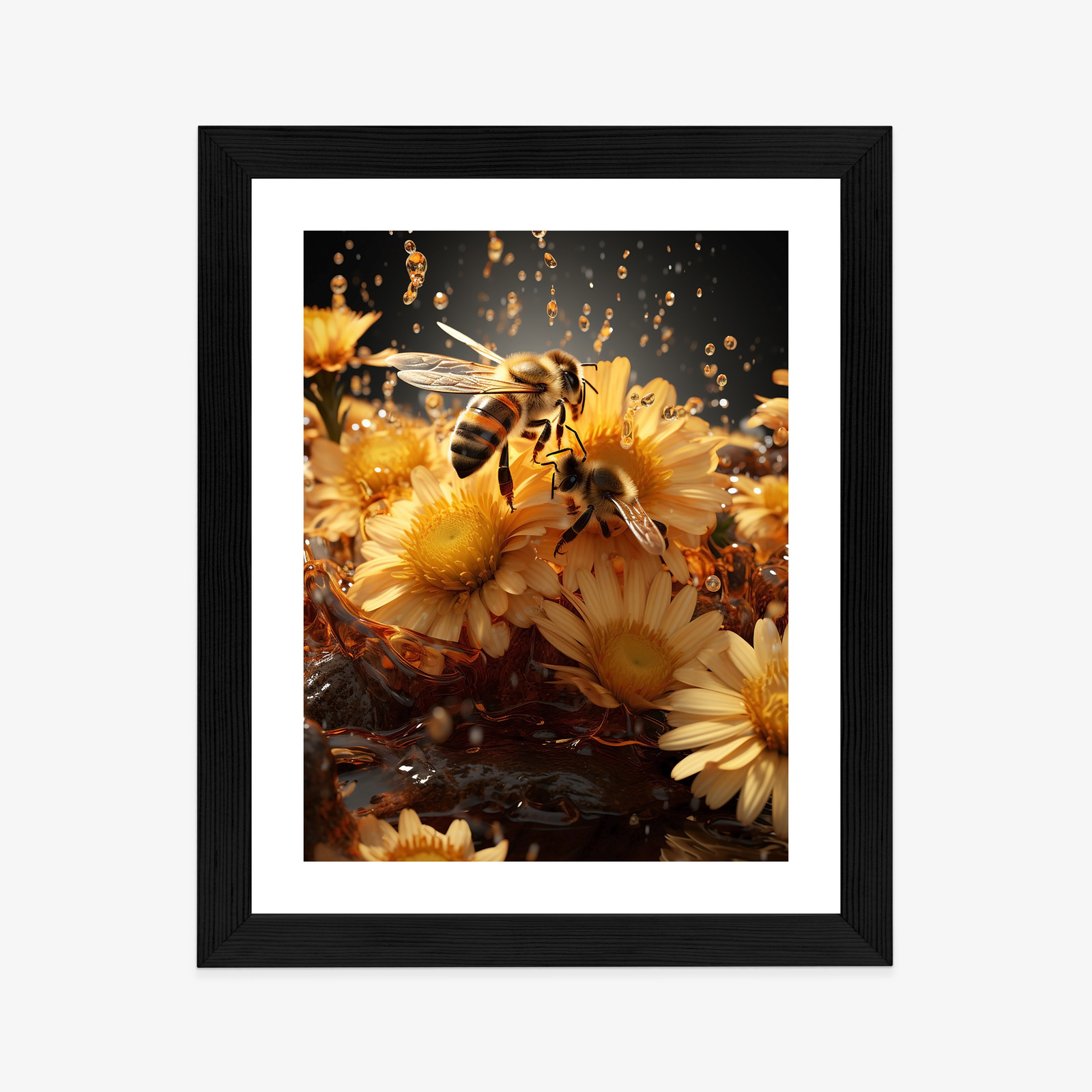 Poster Eine Biene Sitzt Auf Gelben Blumen Rahmen Aluminium Farbe Schwarz – Bild 10