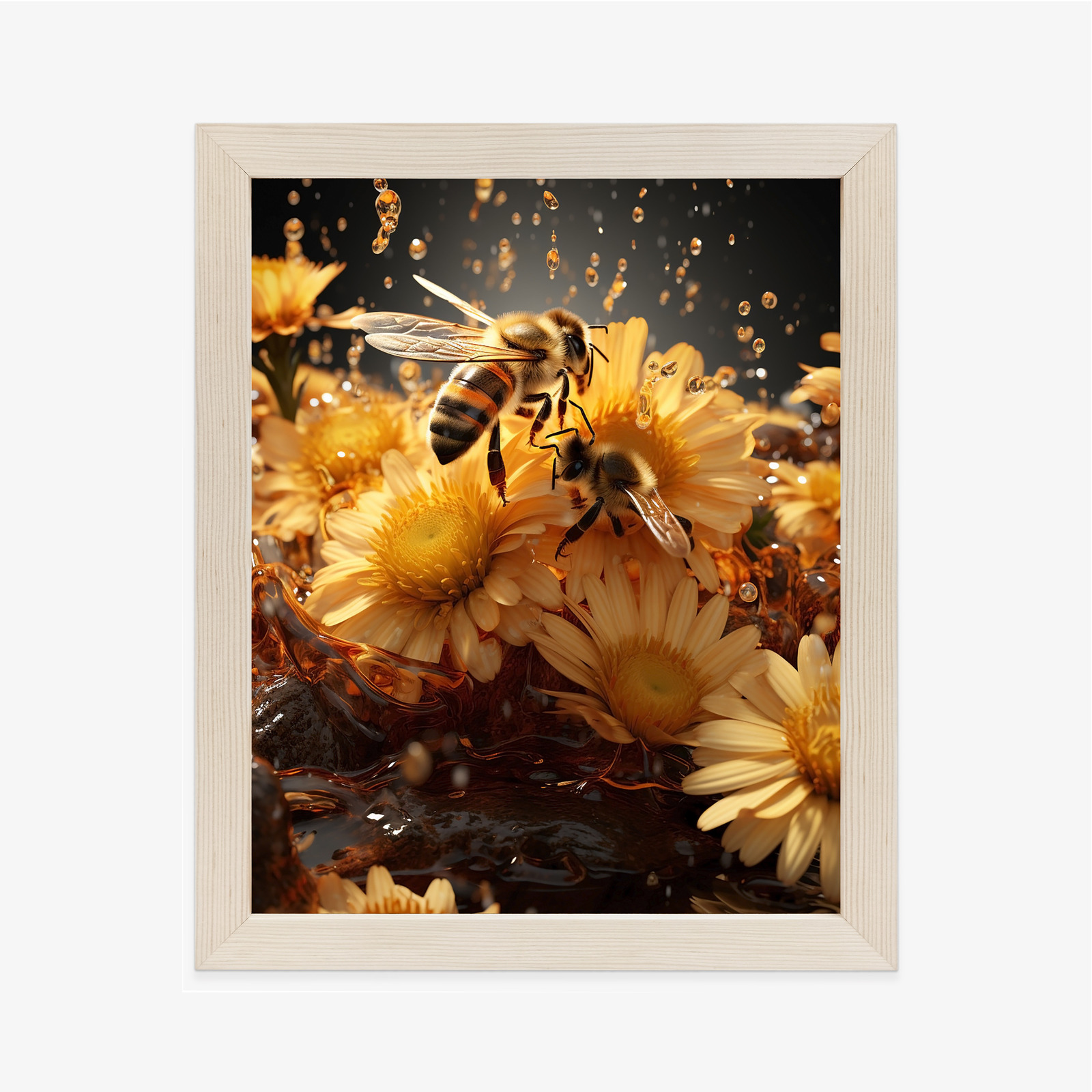 Poster Eine Biene Sitzt Auf Gelben Blumen Rahmen Aluminium Farbe Schwarz – Bild 11