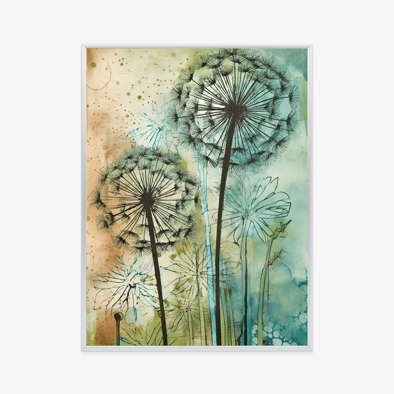 Poster Abstrakter Löwenzahn Auf Einem Aquarellhintergrund Rahmen Aluminium Farbe Schwarz – Bild 2