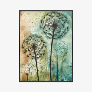 Poster Abstrakter Löwenzahn Auf Einem Aquarellhintergrund Rahmen Aluminium Farbe Schwarz