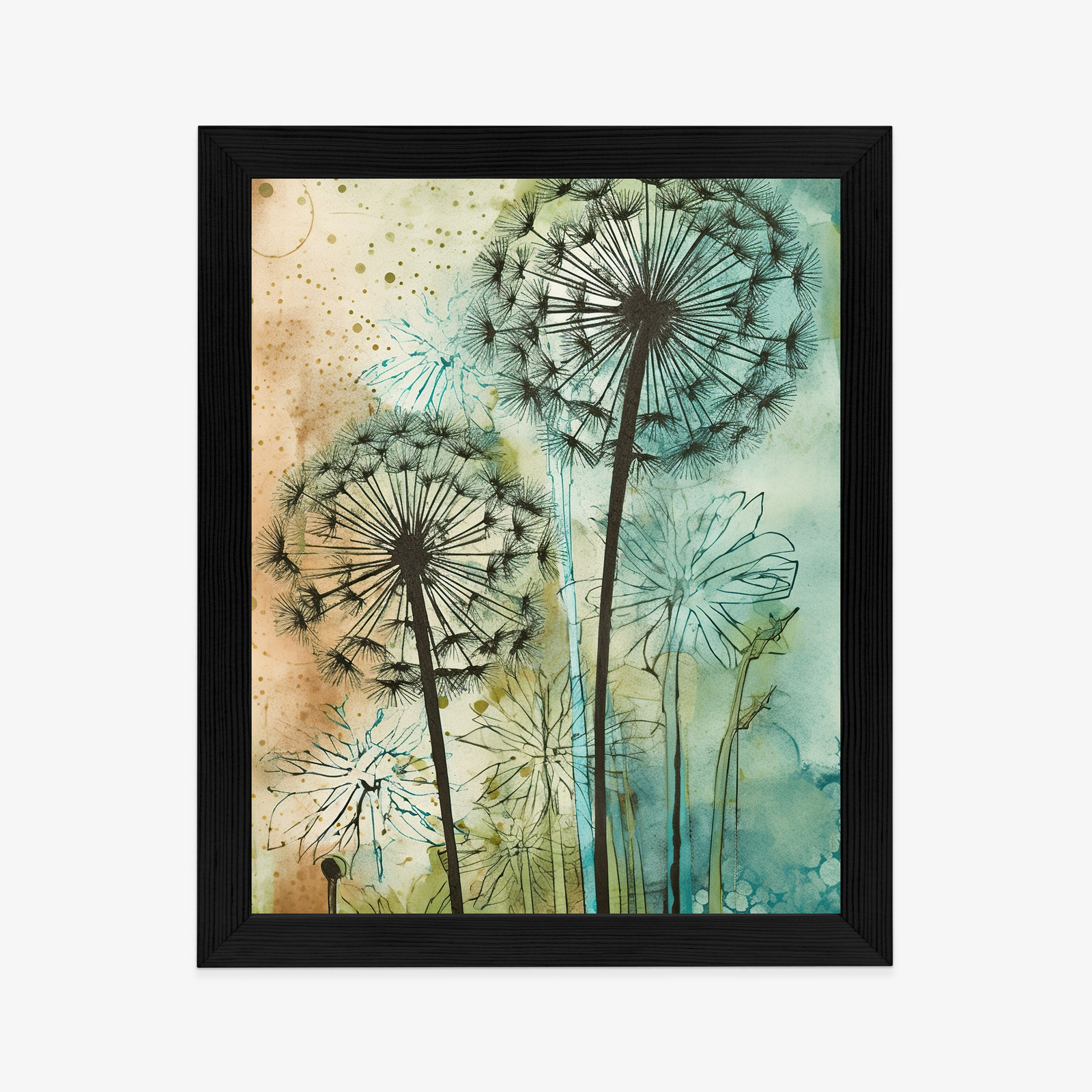 Poster Abstrakter Löwenzahn Auf Einem Aquarellhintergrund Rahmen Aluminium Farbe Schwarz – Bild 8