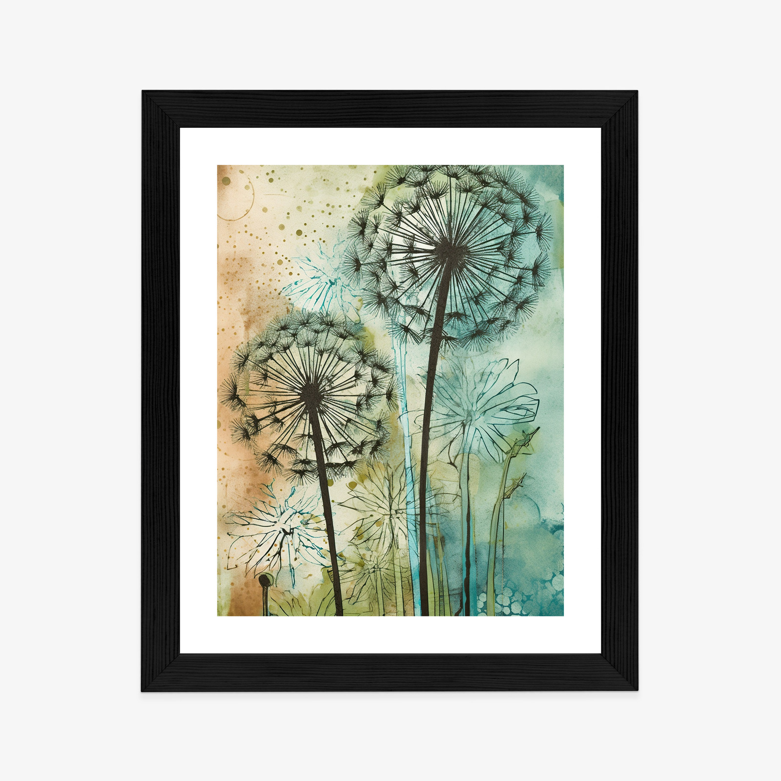 Poster Abstrakter Löwenzahn Auf Einem Aquarellhintergrund Rahmen Aluminium Farbe Schwarz – Bild 10