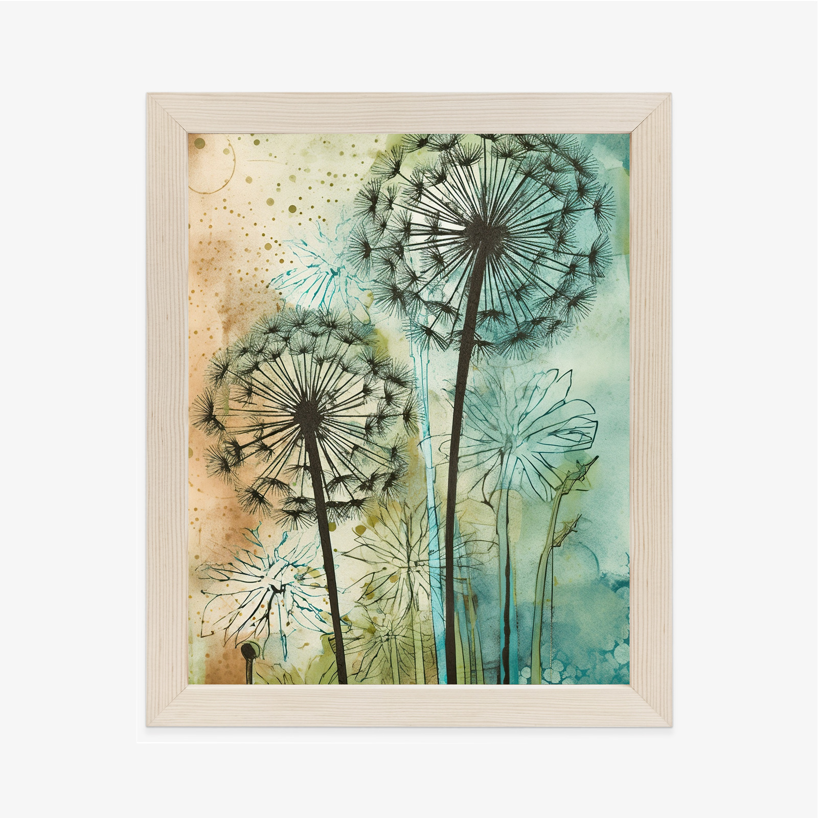 Poster Abstrakter Löwenzahn Auf Einem Aquarellhintergrund Rahmen Aluminium Farbe Schwarz – Bild 11