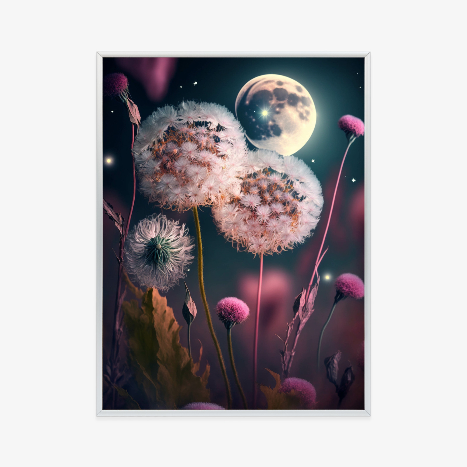 Poster Löwenzahn Gegen Den Nachthimmel Rahmen Aluminium Farbe Schwarz – Bild 2