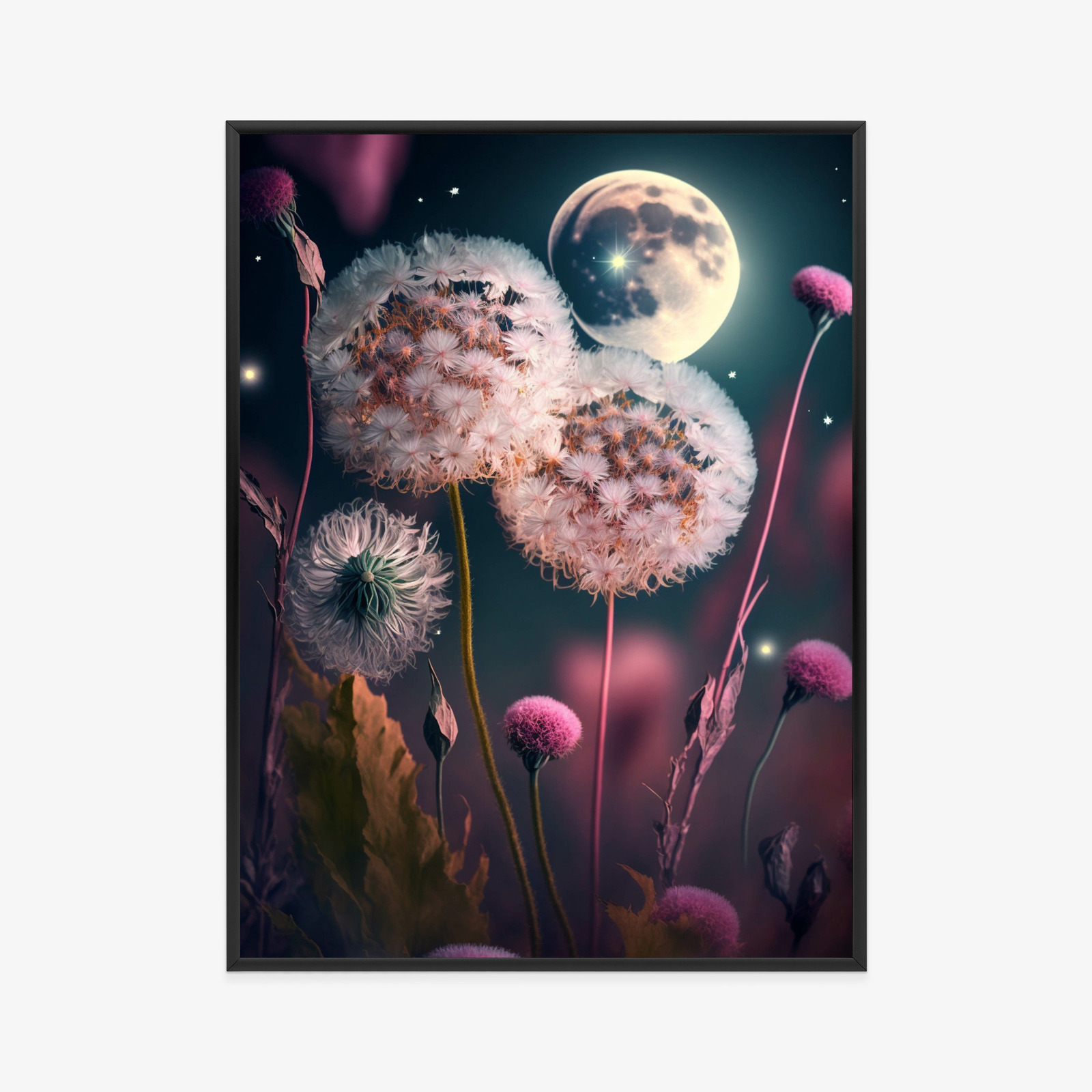 Poster Löwenzahn Gegen Den Nachthimmel Rahmen Aluminium Farbe Schwarz