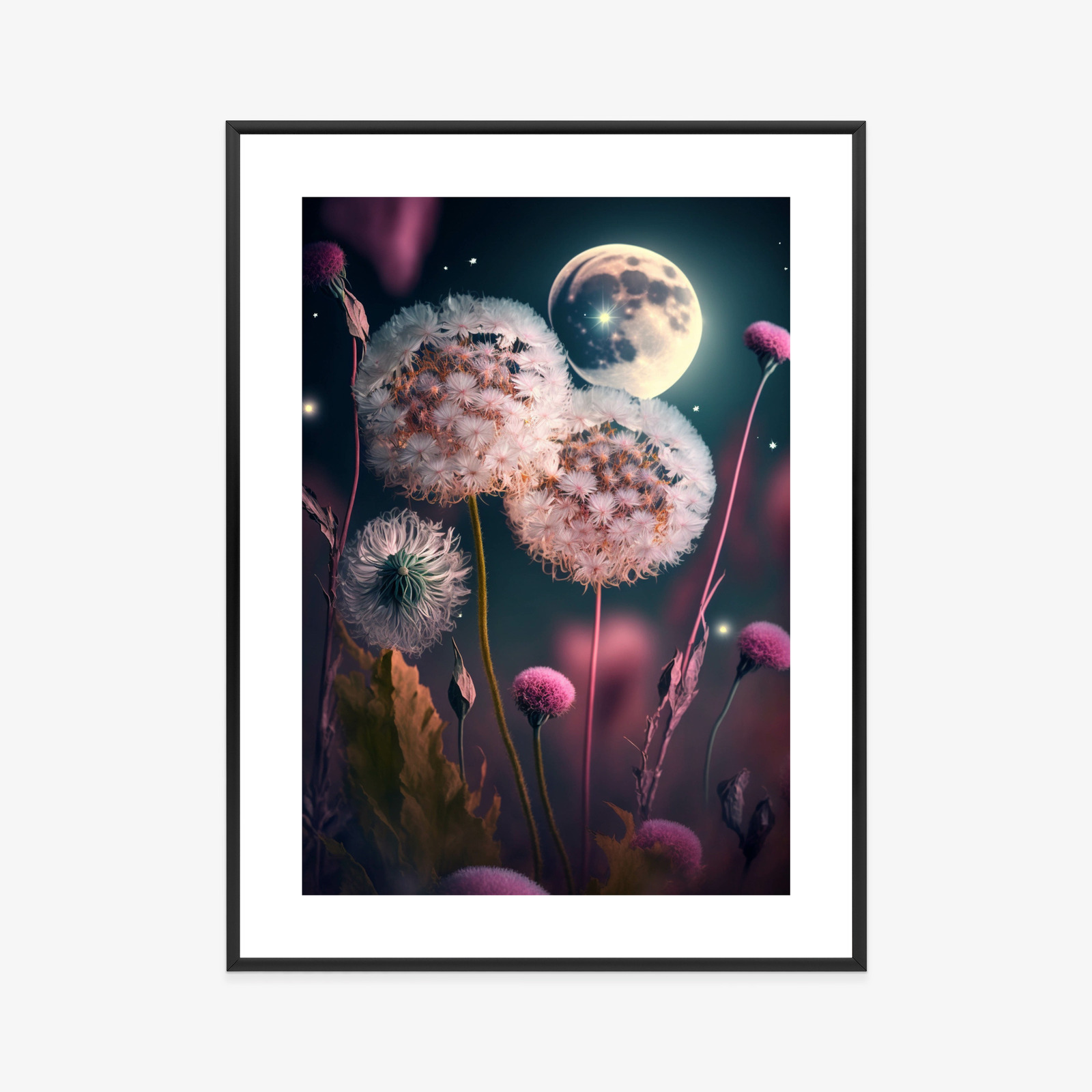 Poster Löwenzahn Gegen Den Nachthimmel Rahmen Aluminium Farbe Schwarz – Bild 5