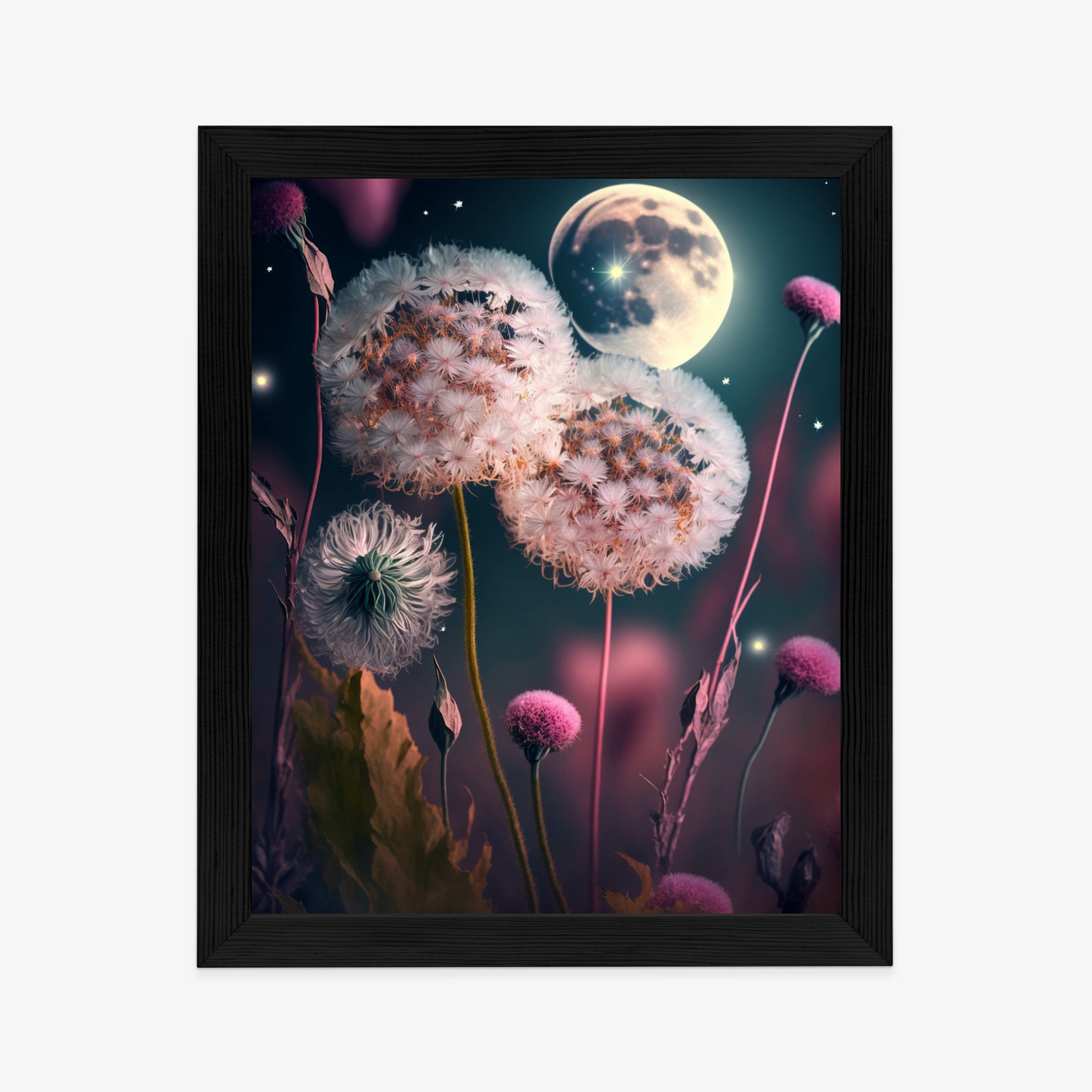 Poster Löwenzahn Gegen Den Nachthimmel Rahmen Aluminium Farbe Schwarz – Bild 8
