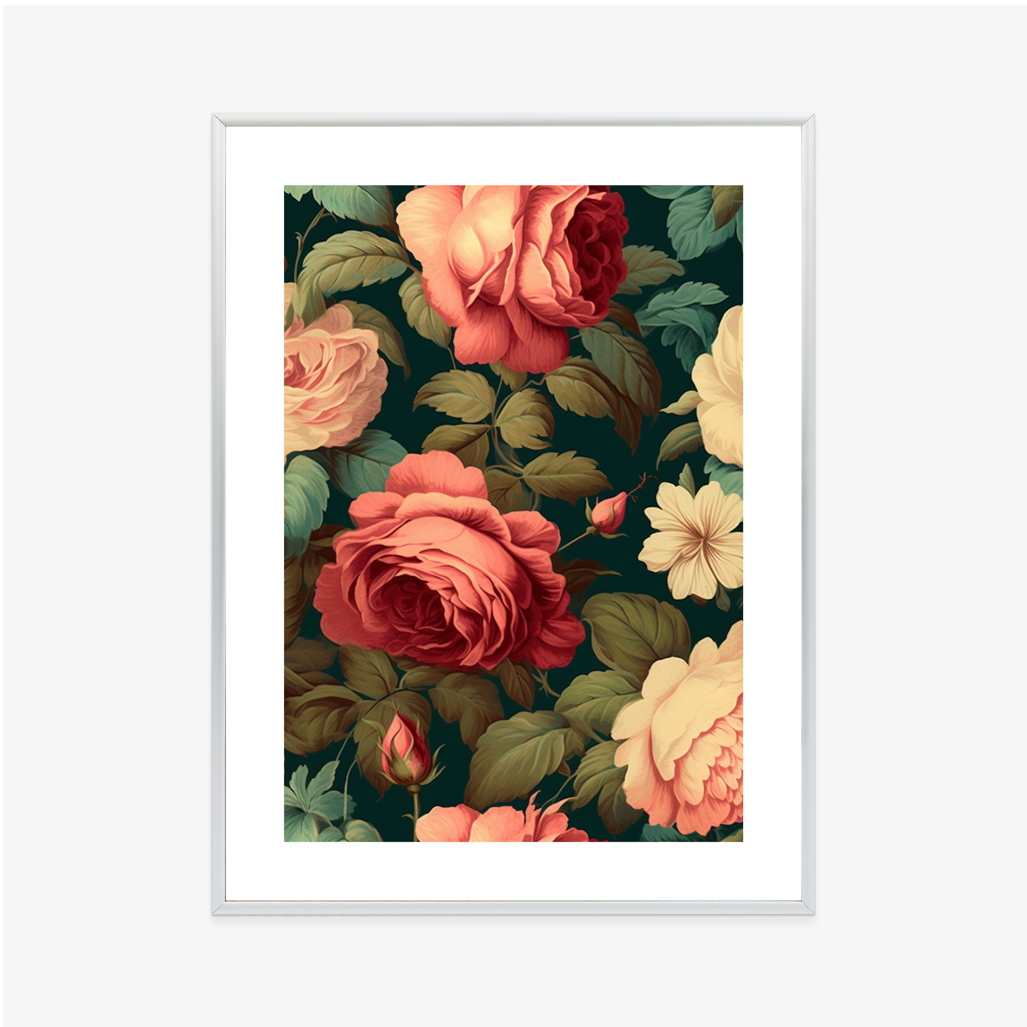 Poster Romantische Rosen Und Grüne Blätter Rahmen Aluminium Farbe Schwarz – Bild 6