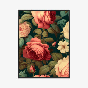 Poster Romantische Rosen Und Grüne Blätter Rahmen Aluminium Farbe Schwarz