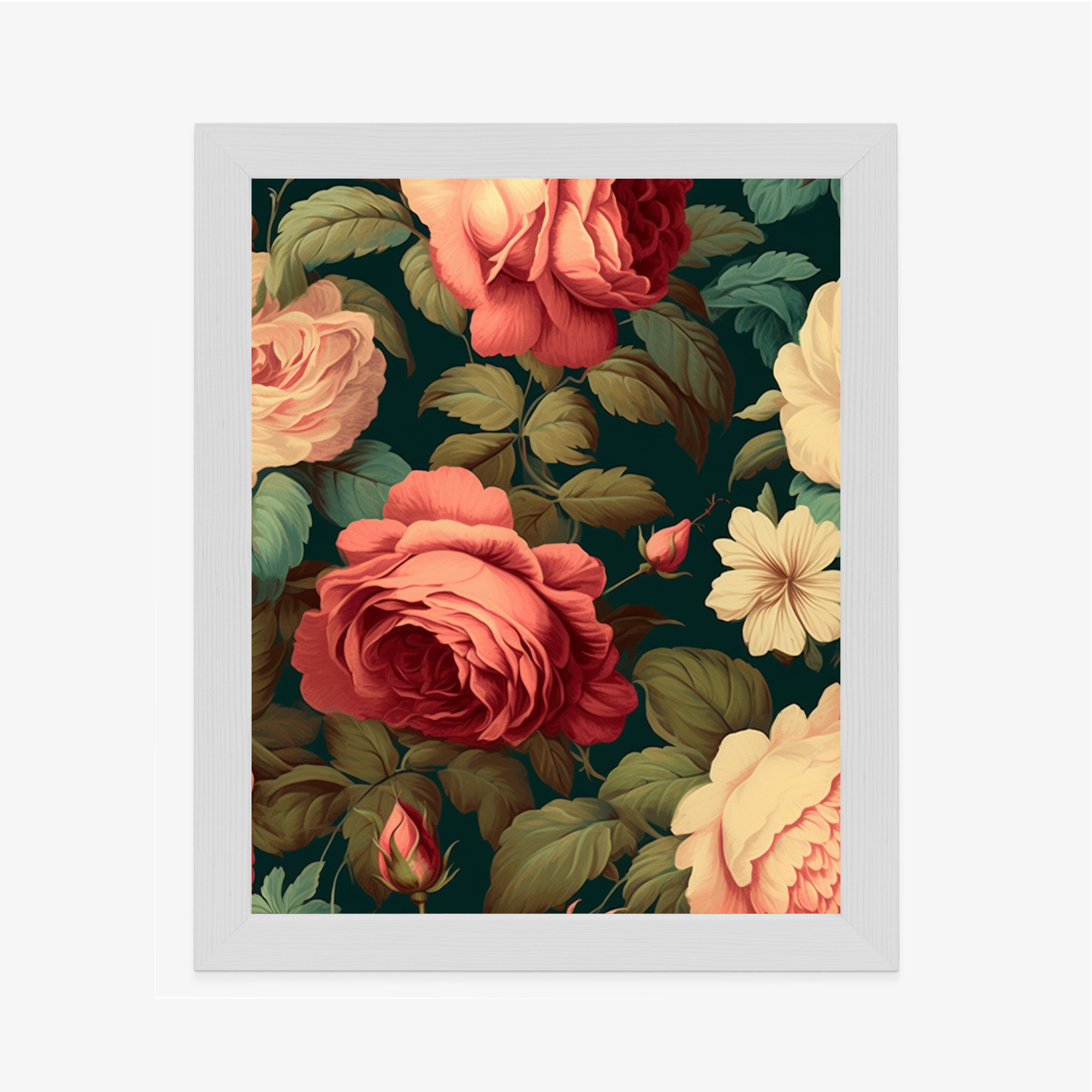 Poster Romantische Rosen Und Grüne Blätter Rahmen Aluminium Farbe Schwarz – Bild 7