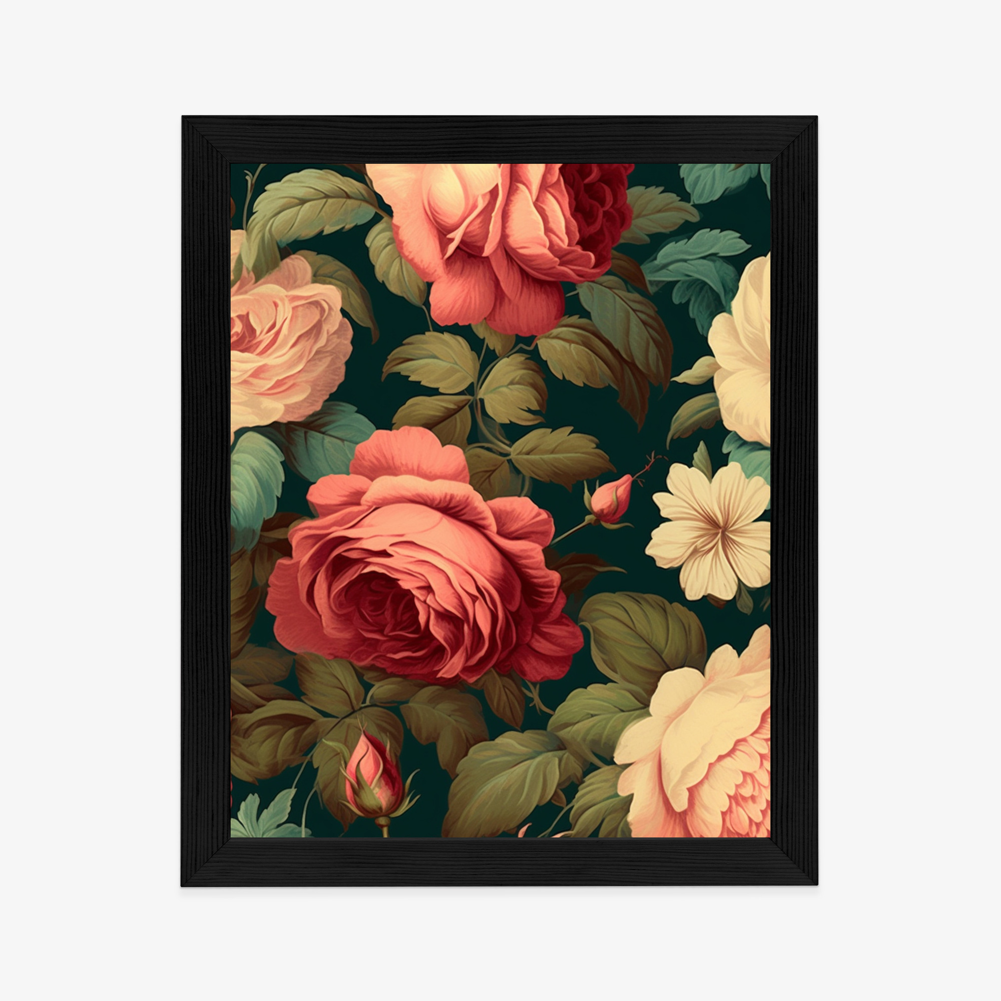 Poster Romantische Rosen Und Grüne Blätter Rahmen Aluminium Farbe Schwarz – Bild 8