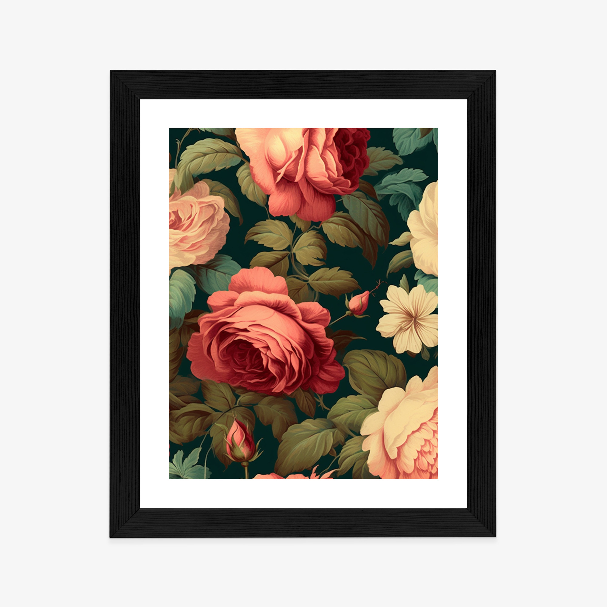 Poster Romantische Rosen Und Grüne Blätter Rahmen Aluminium Farbe Schwarz – Bild 10